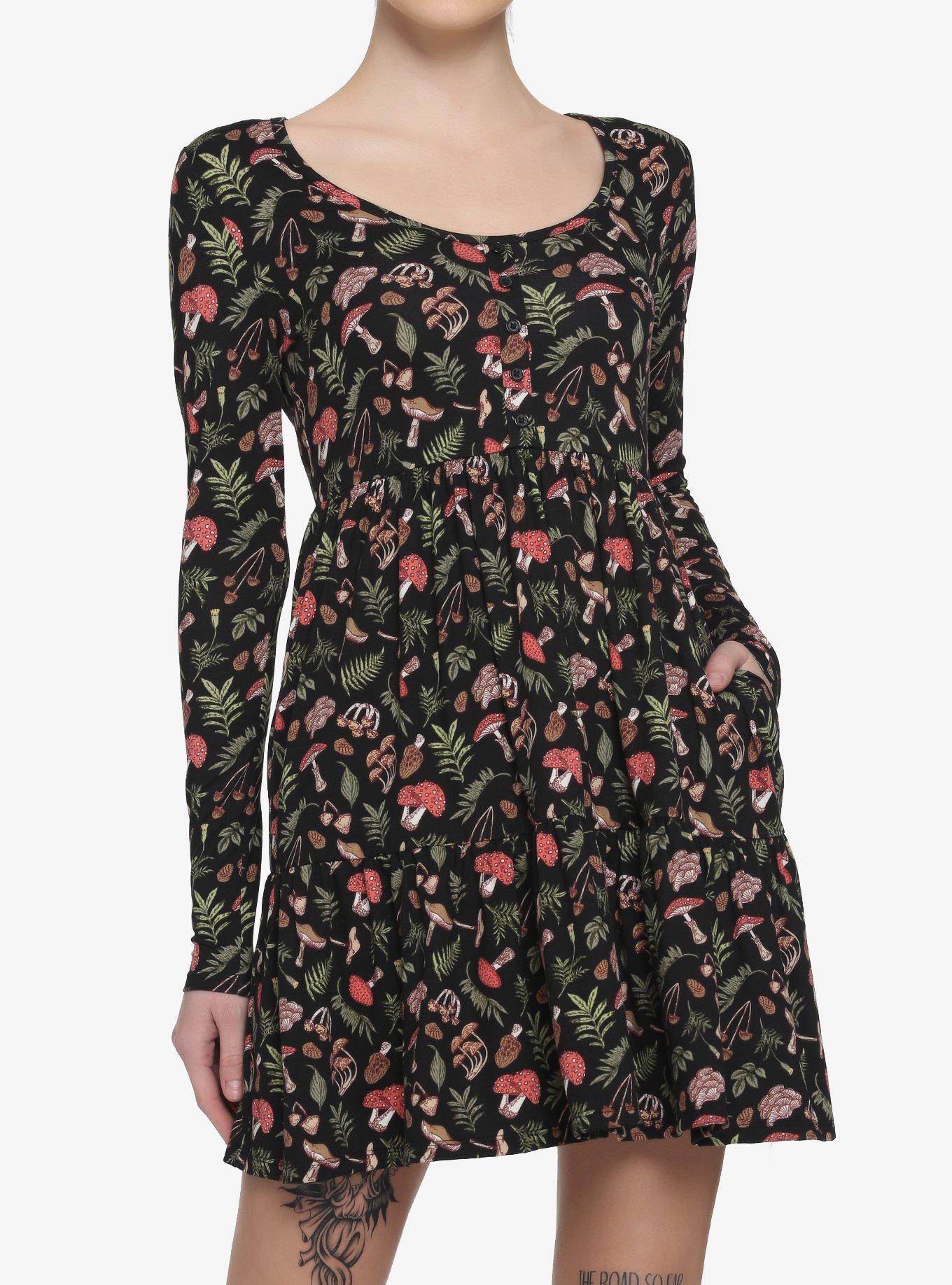 Woodland Mushroom Tiered Long-Sleeve Dress | Hot Topic