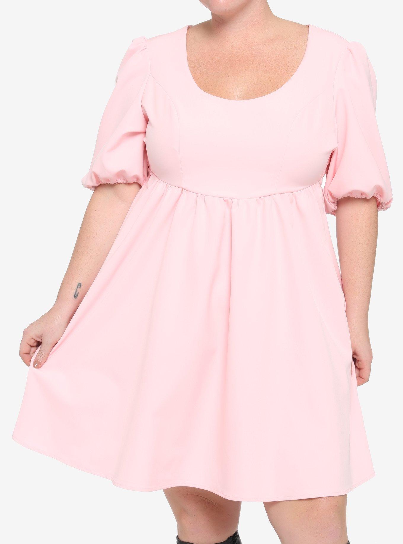 Pink Bow Babydoll Dress Plus Size, PINK, hi-res