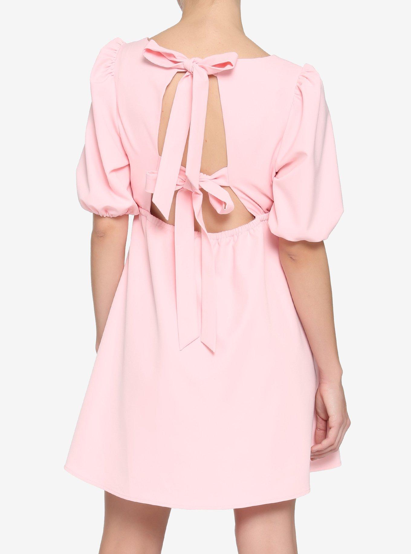 Maribel Front Ribbon Bow Tulle Babydoll Mini Dress - Pink