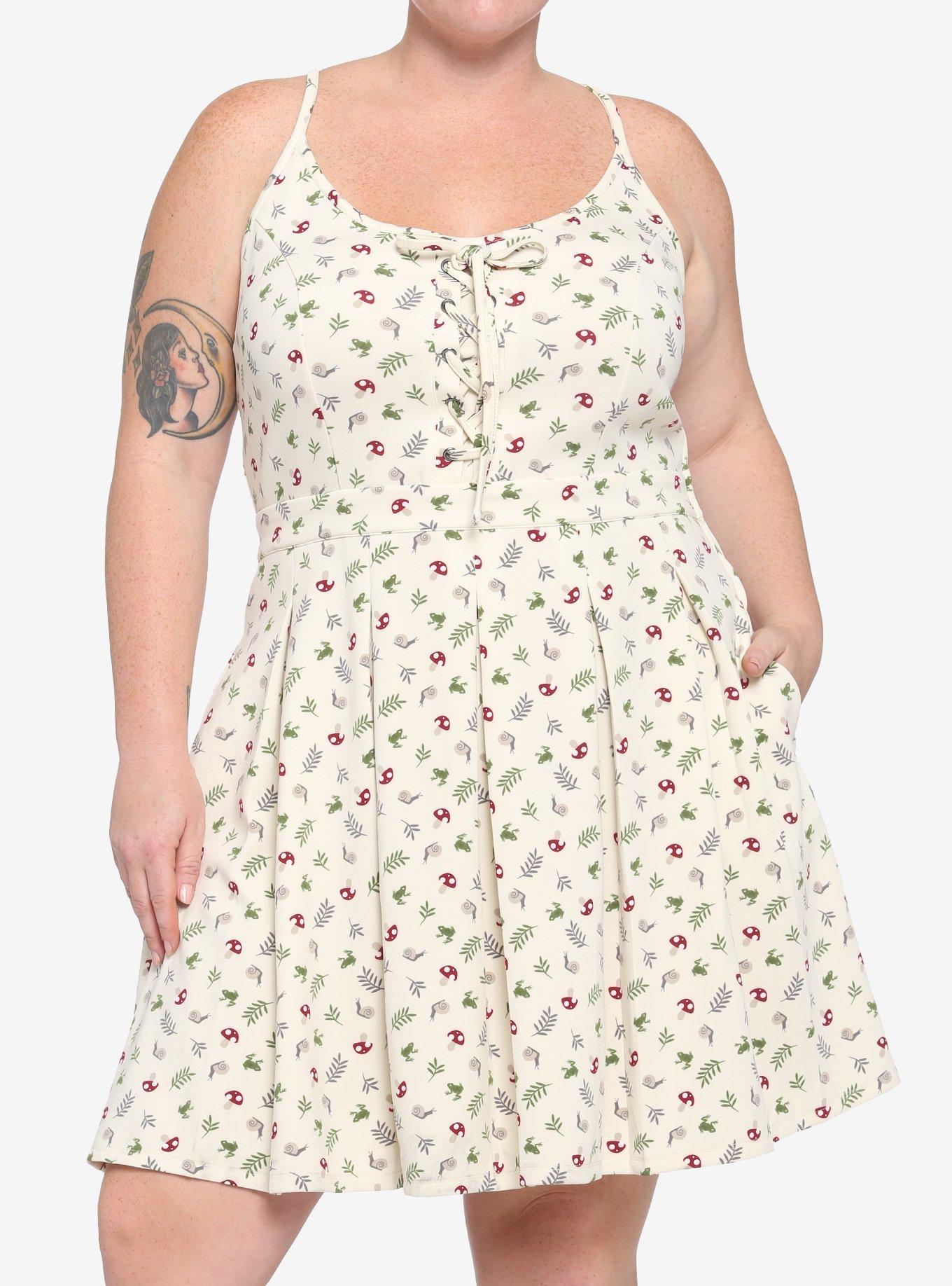 Ivory Frog & Mushroom Lace-Up Dress Plus Size, MULTI, hi-res