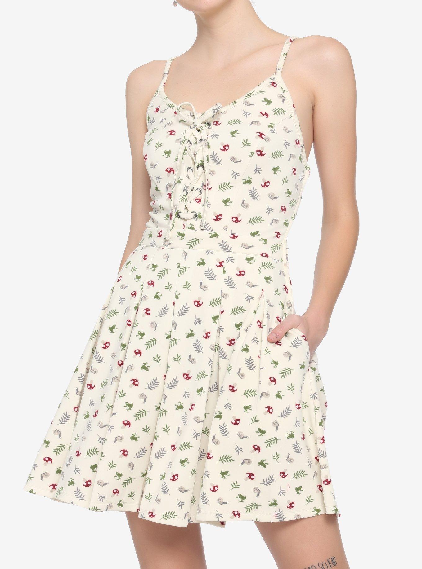 Ivory Frog & Mushroom Lace-Up Dress, IVORY, hi-res
