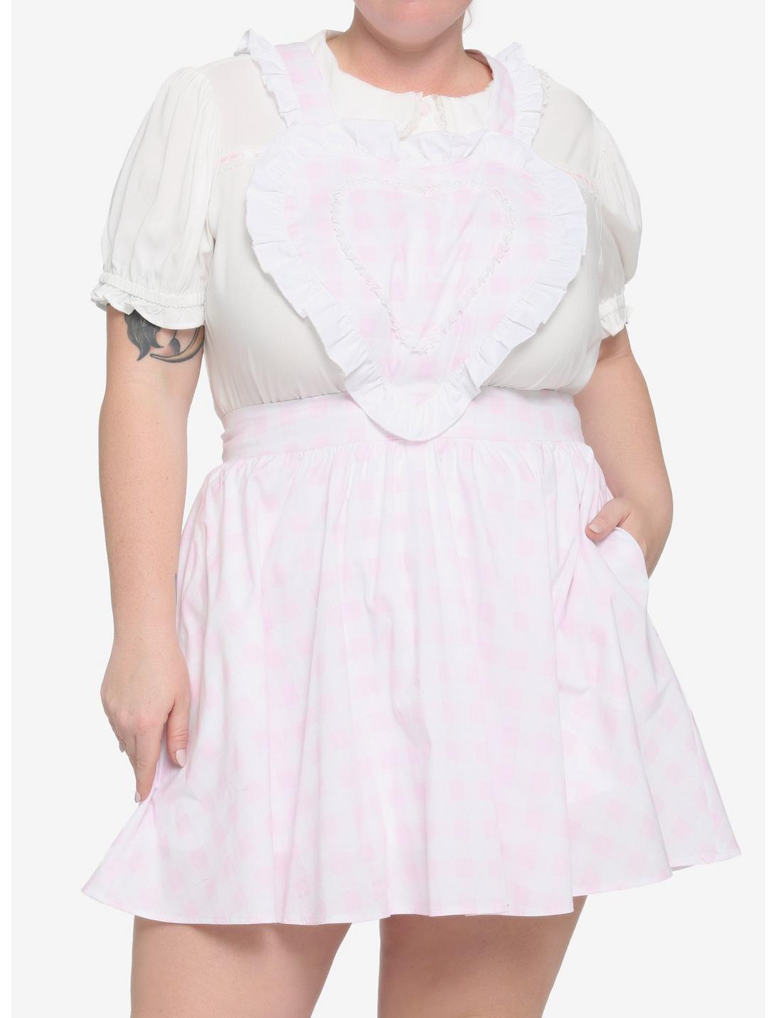 Pink & White Plaid Heart Skirtall Plus Size, BUFFALO PLAID, hi-res