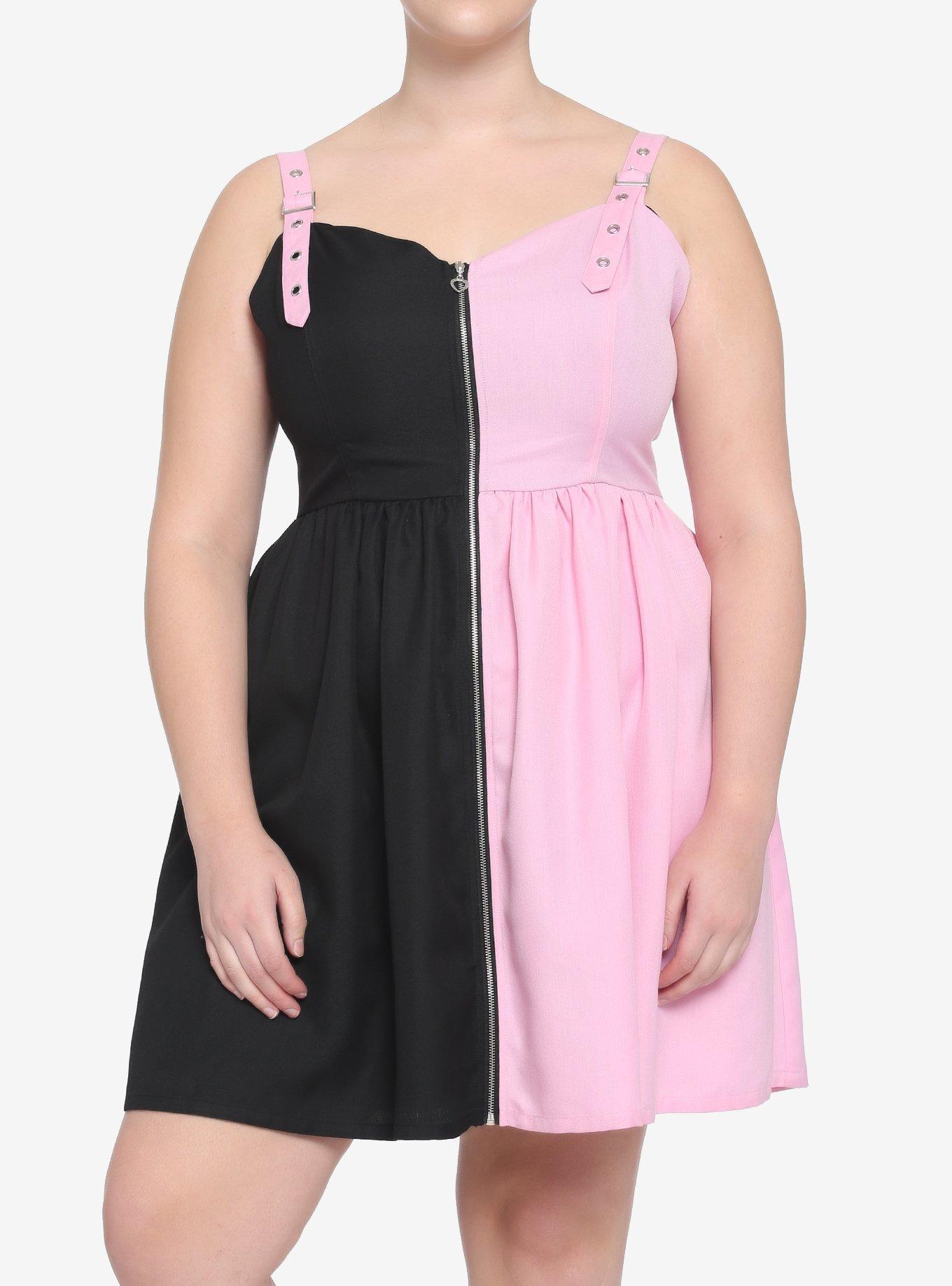 Pink & Black Split Sweetheart Dress Plus Size