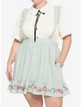Frogs & Strawberries Ruffle Suspender Skirt Plus Size, GREEN, hi-res