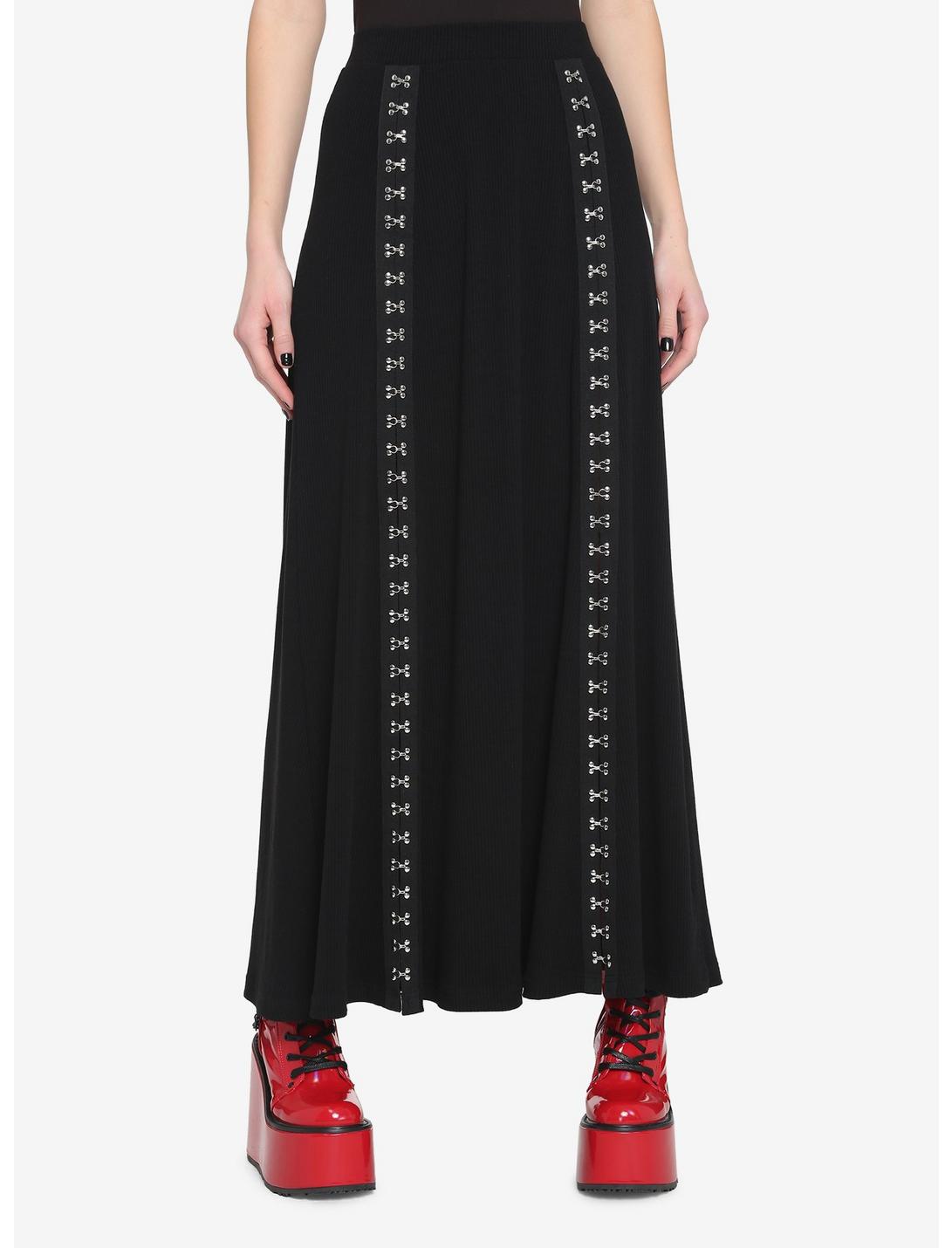 Black Hook-And-Eye Maxi Skirt, BLACK, hi-res