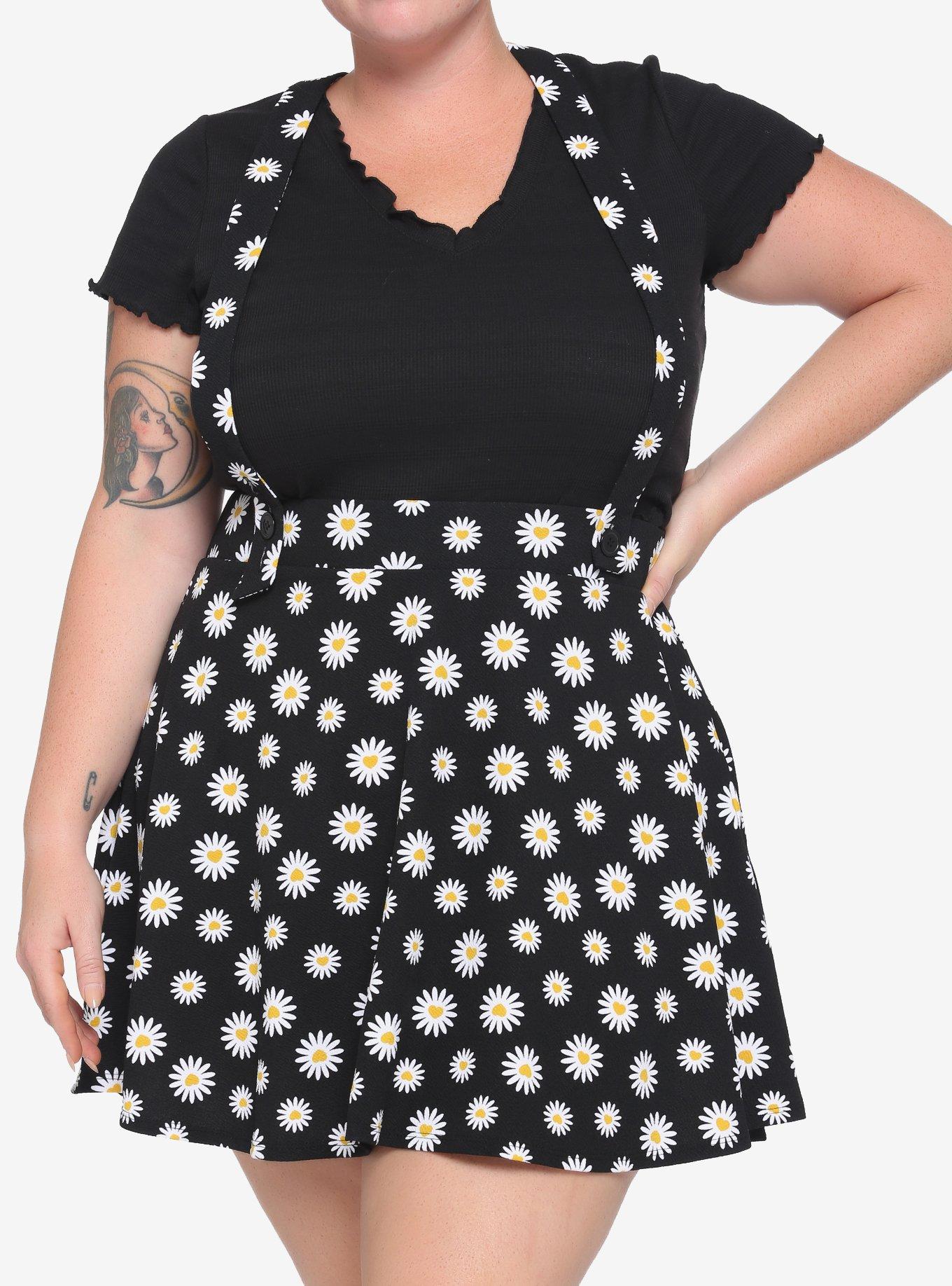 Daisy Heart Suspender Skirt Plus Size, BLACK, hi-res