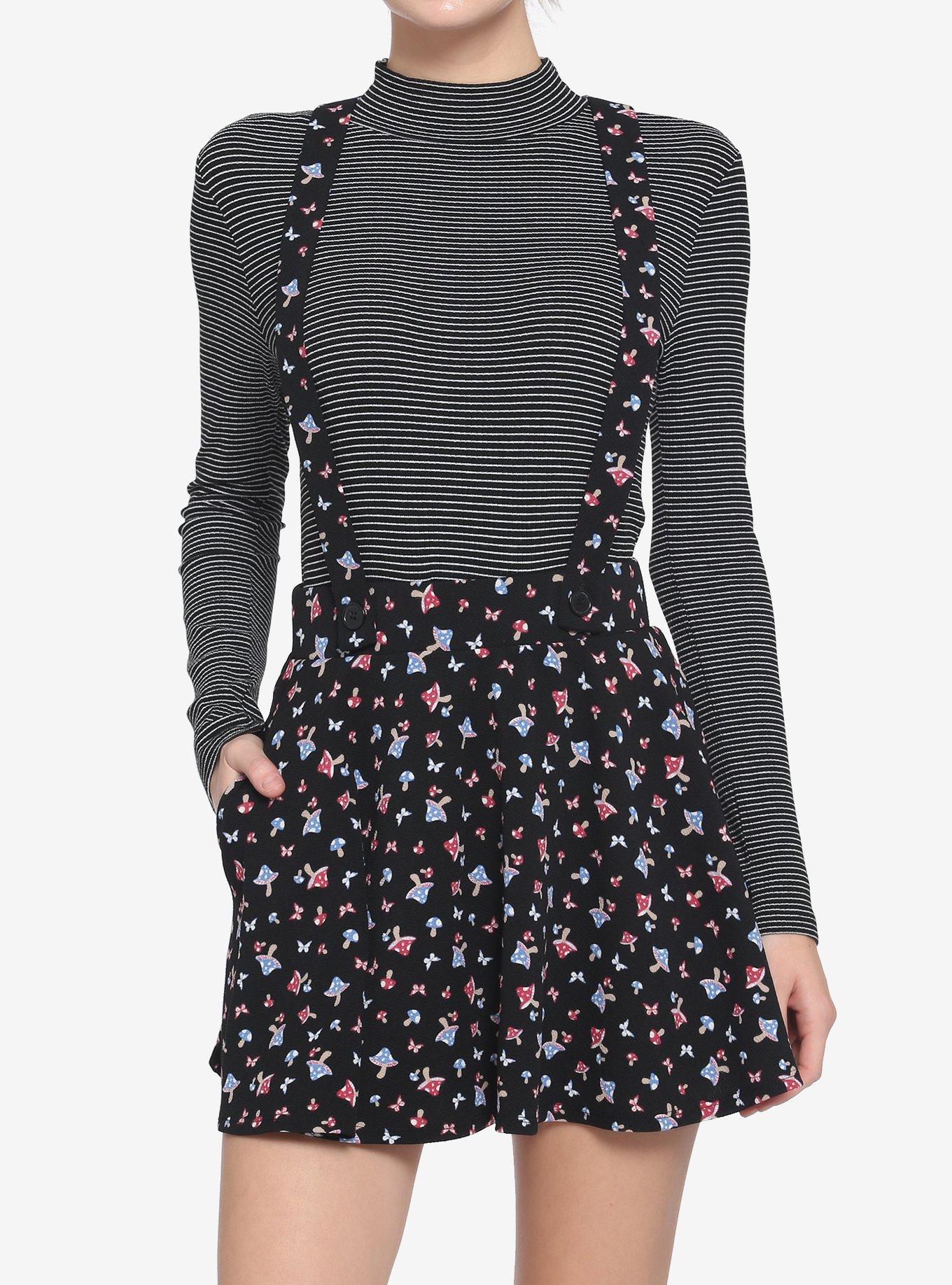 Mushroom Suspender Skirt, BLACK, hi-res