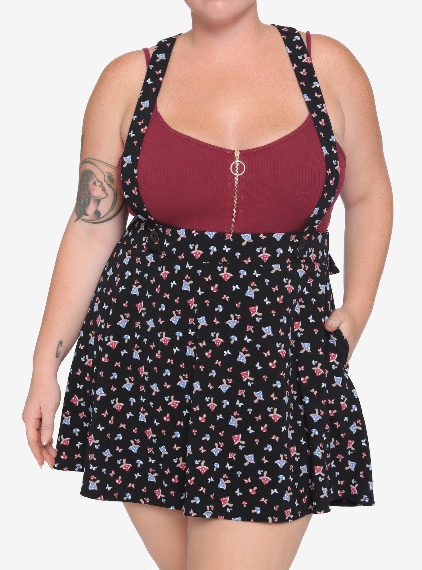 Mushroom Suspender Skirt Plus Size, BLACK, hi-res