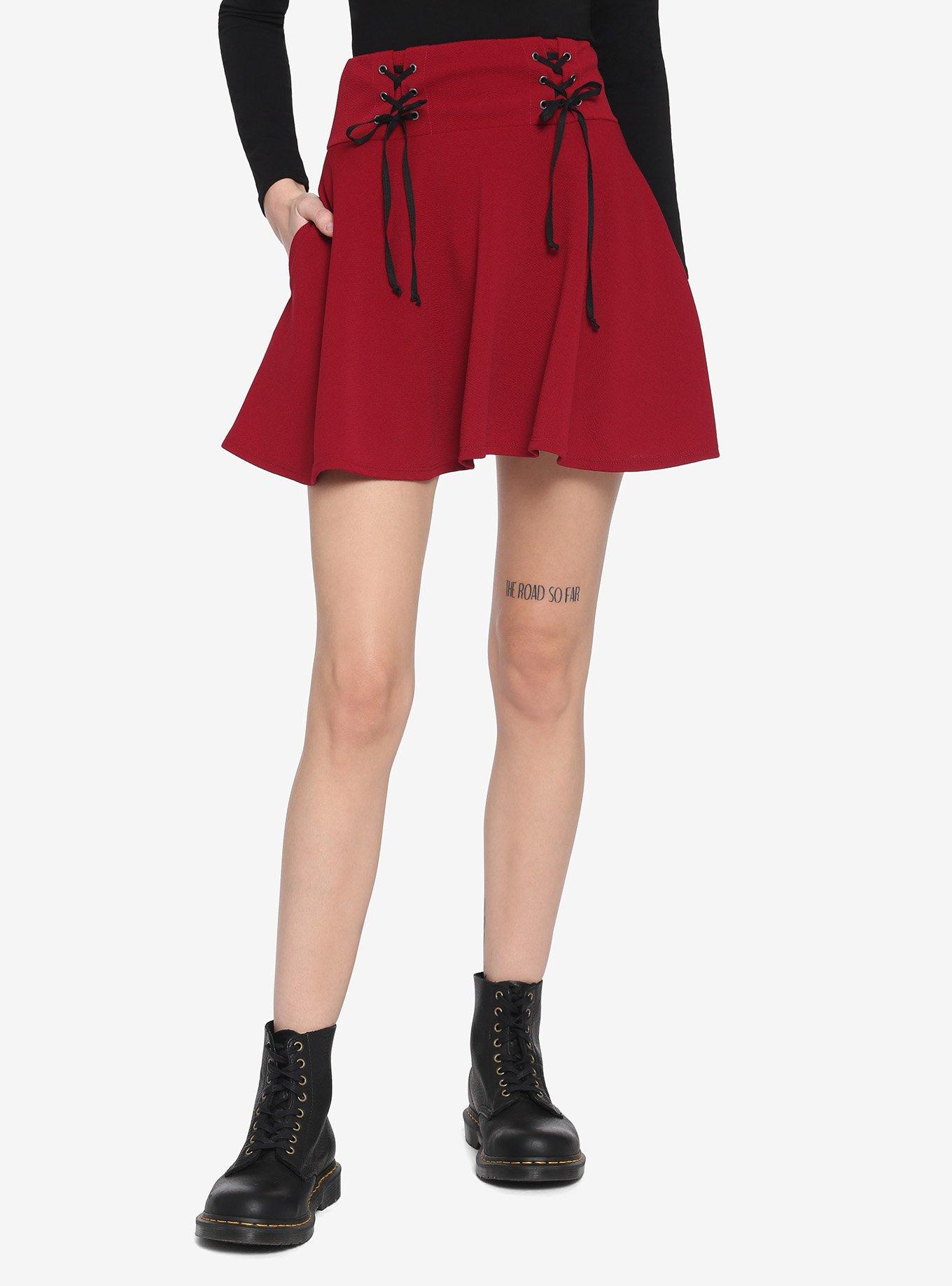 Red & Black Lace-Up Skirt