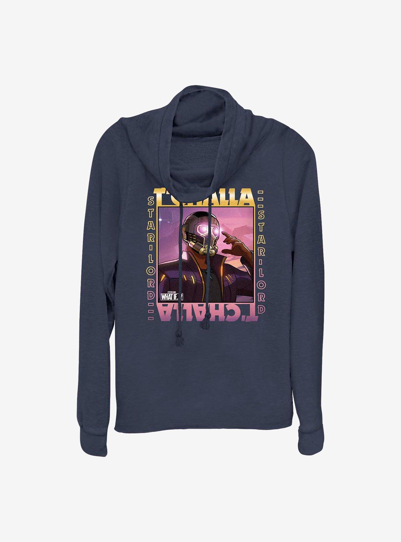 Marvel What If...? T'Challa Was Star-Lord Frame Cowlneck Long-Sleeve Girls Top, NAVY, hi-res