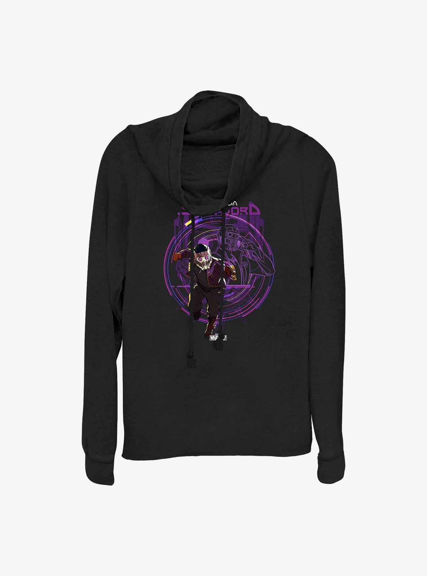 Marvel What If...? T'Challa Star-Lord Cowlneck Long-Sleeve Girls Top, BLACK, hi-res