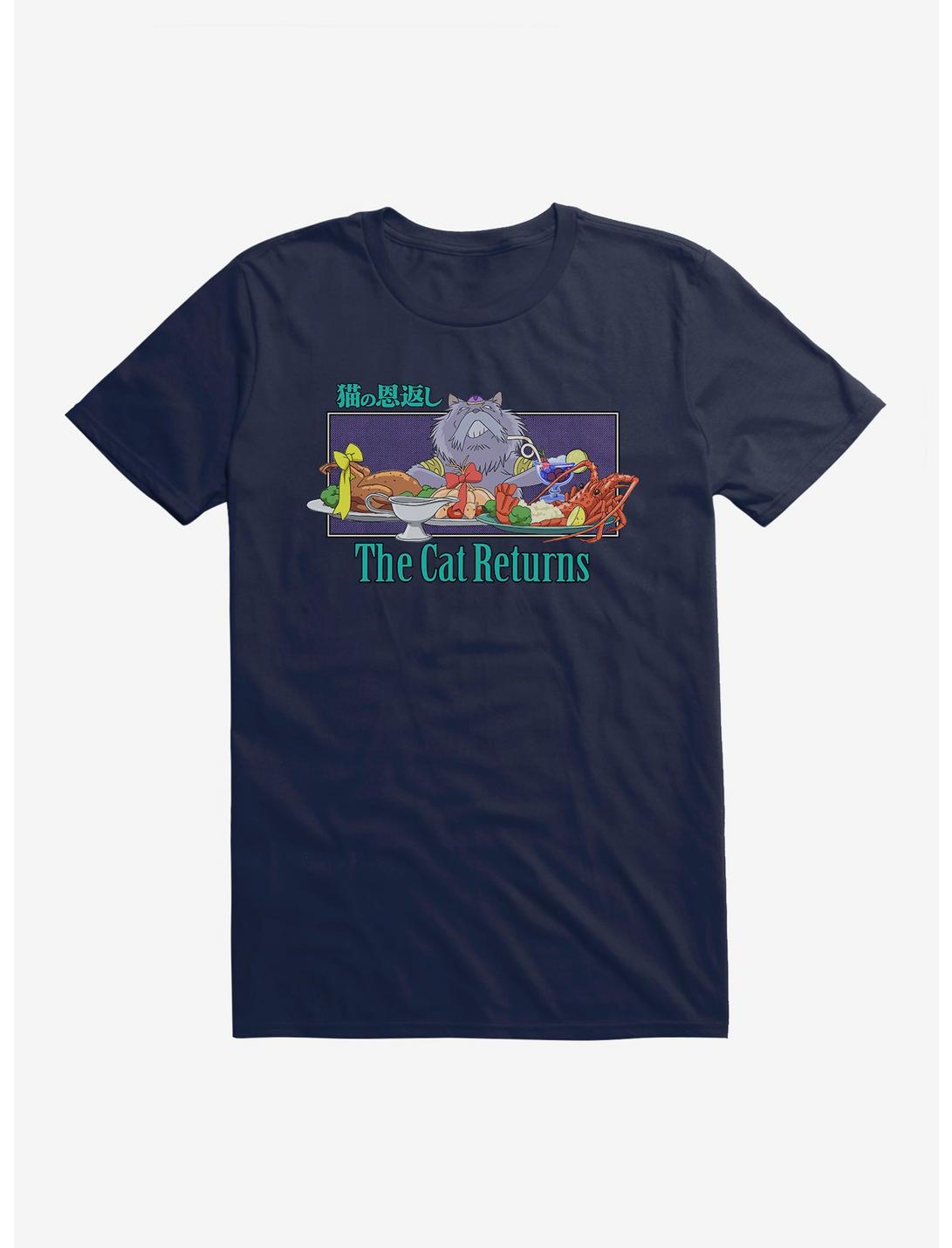 Studio Ghibli The Cat Returns Cat King Feast T-Shirt, MIDNIGHT NAVY, hi-res