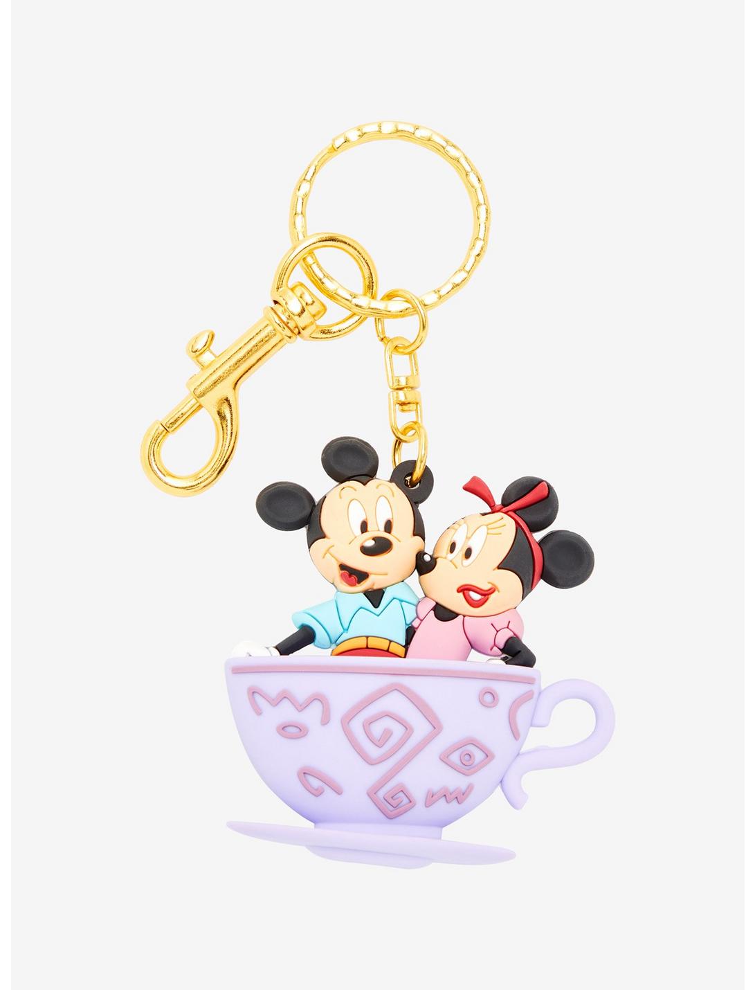 Loungefly Disney Walt Disney World 50th Anniversary Mickey & Minnie Mouse Mad Tea Party 3D Keychain - BoxLunch Exclusive, , hi-res