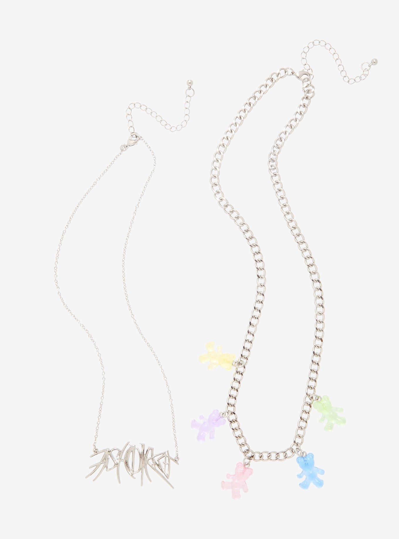 Ashnikko Name Plate & Bear Chain Necklace Set Hot Topic