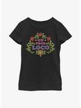 Disney Pixar Coco Un Poco Loco Floral Emb Youth Girls T-Shirt, BLACK, hi-res