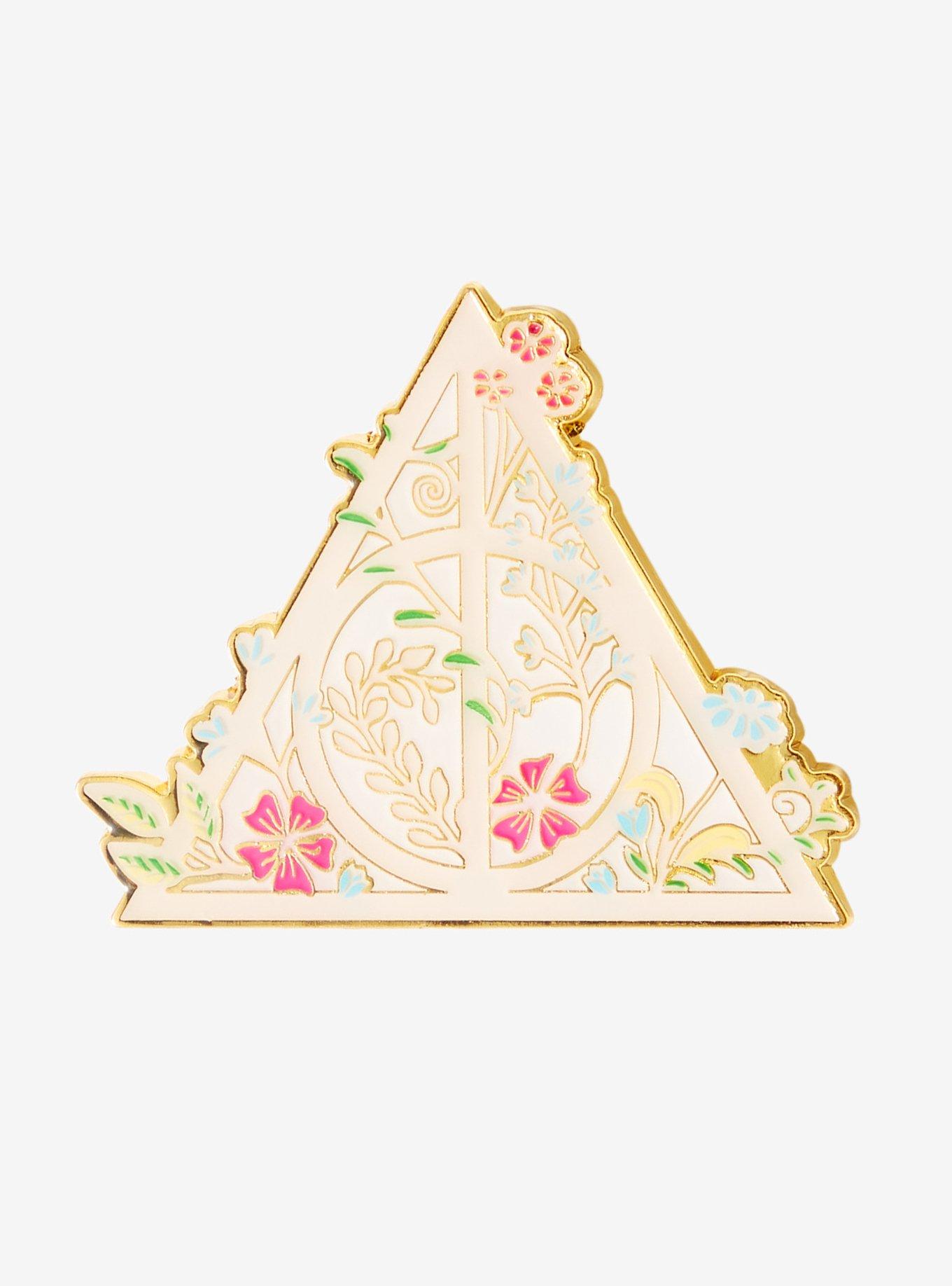 Loungefly Harry Potter Deathly Hallows Gold Floral Enamel Pin, , hi-res