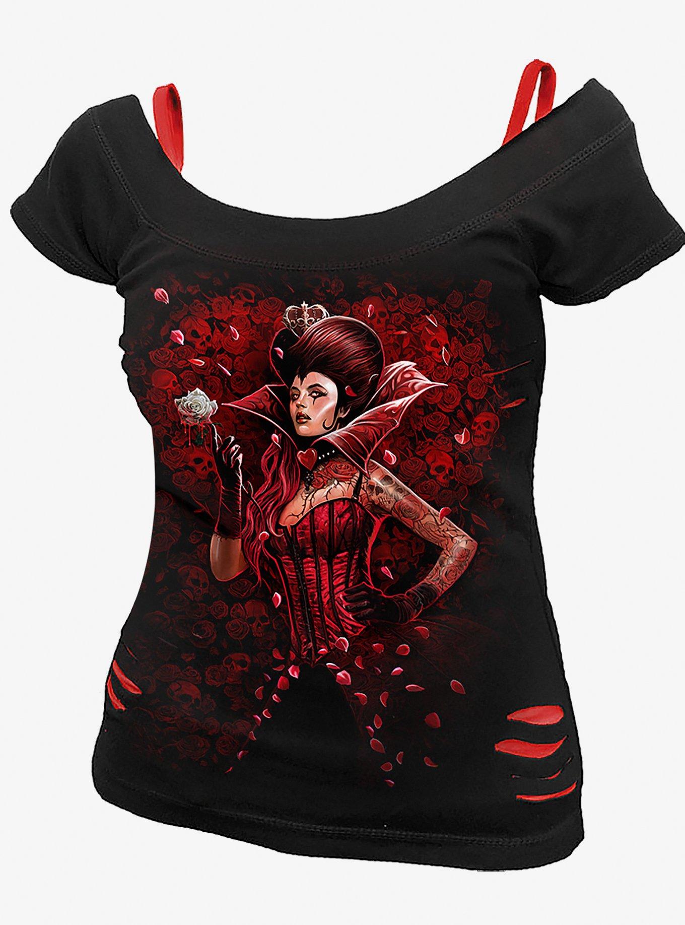 Queen Of Hearts 2 in 1 Distressed T-Shirt, BLACK, hi-res