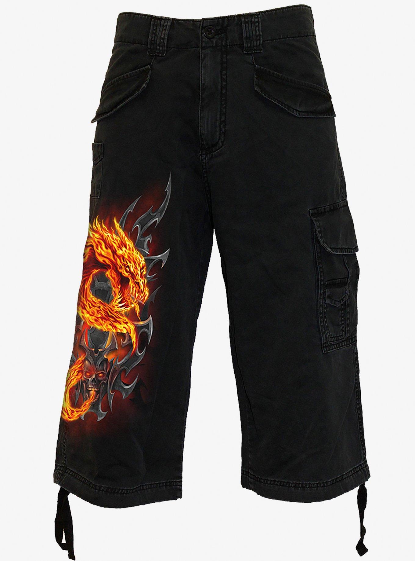 Fire Dragon Vintage Cargo Shorts, BLACK, hi-res