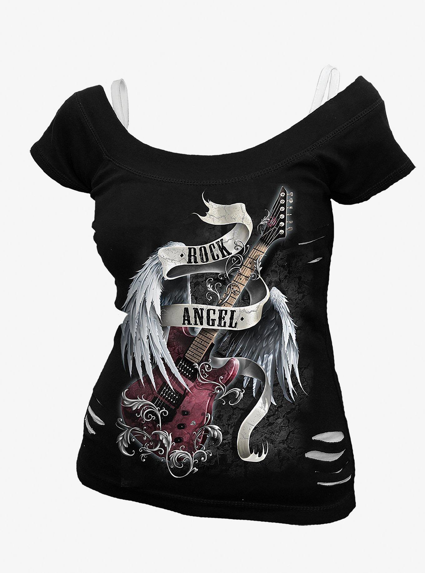 Rock Angel 2 in 1 Distressed T-Shirt, BLACK, hi-res