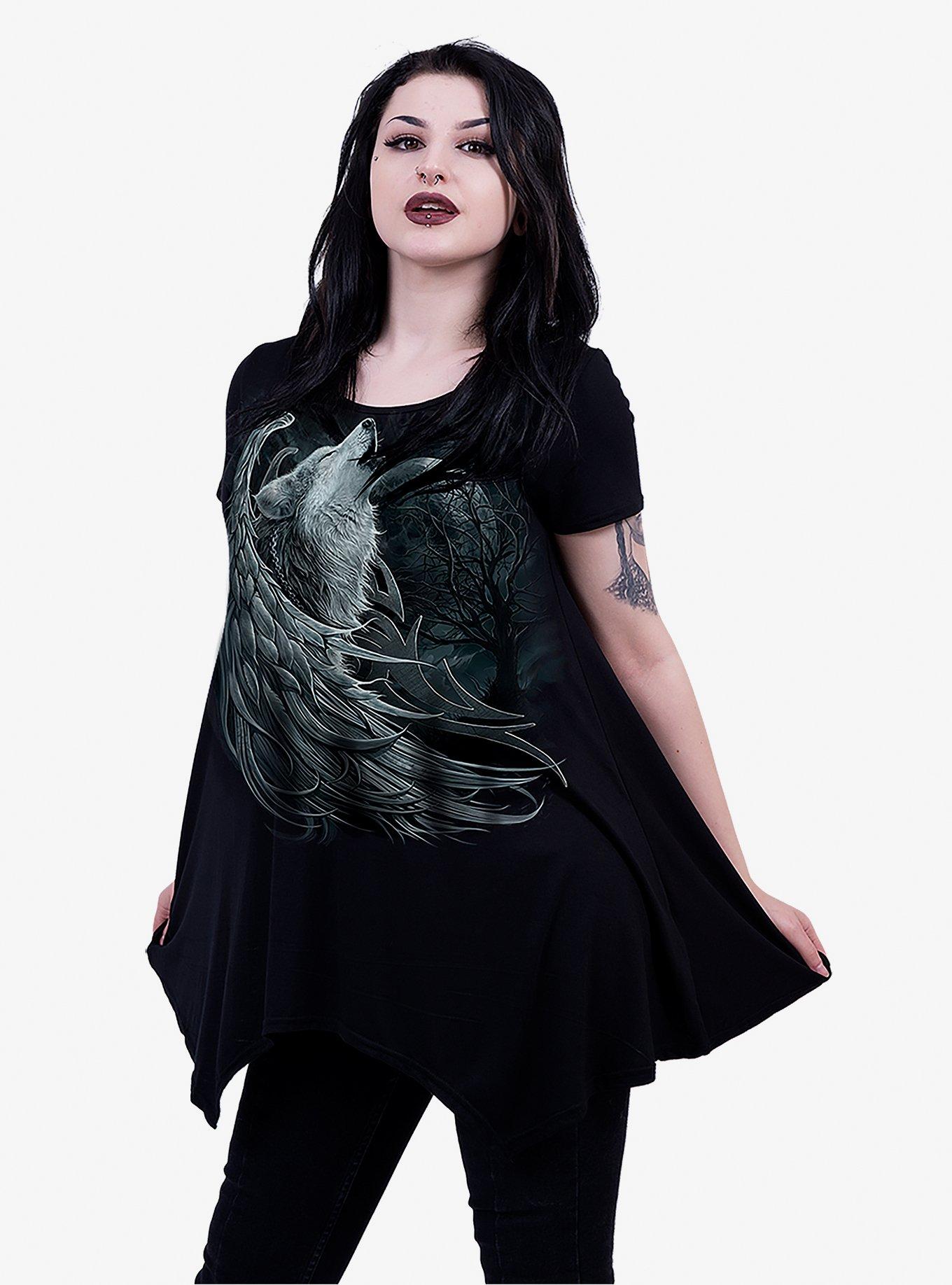 Wolf Spirit Handkerchief Tunic Top, BLACK, hi-res