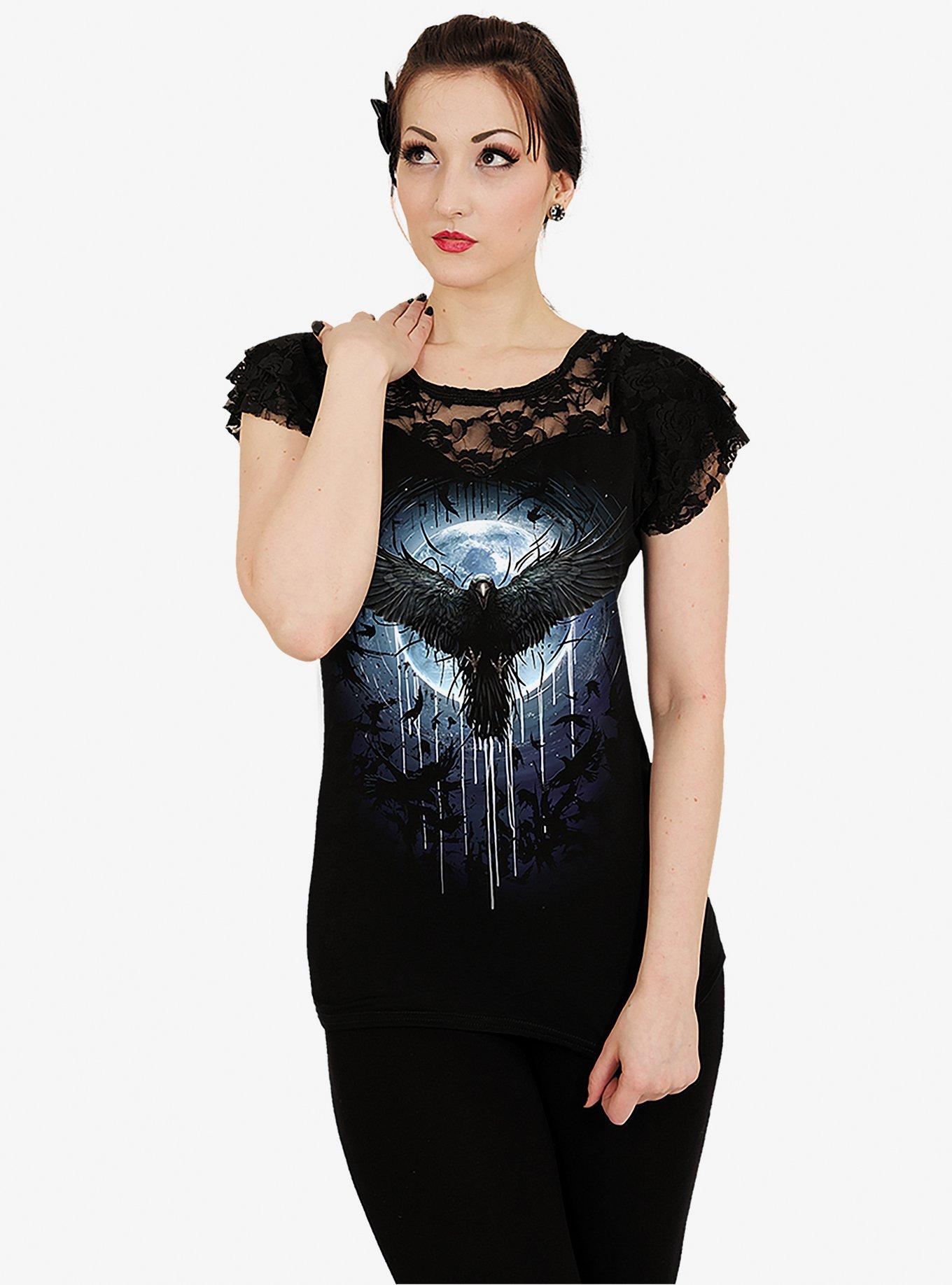 Crow Moon Lace Layered Viscose Top, BLACK, hi-res