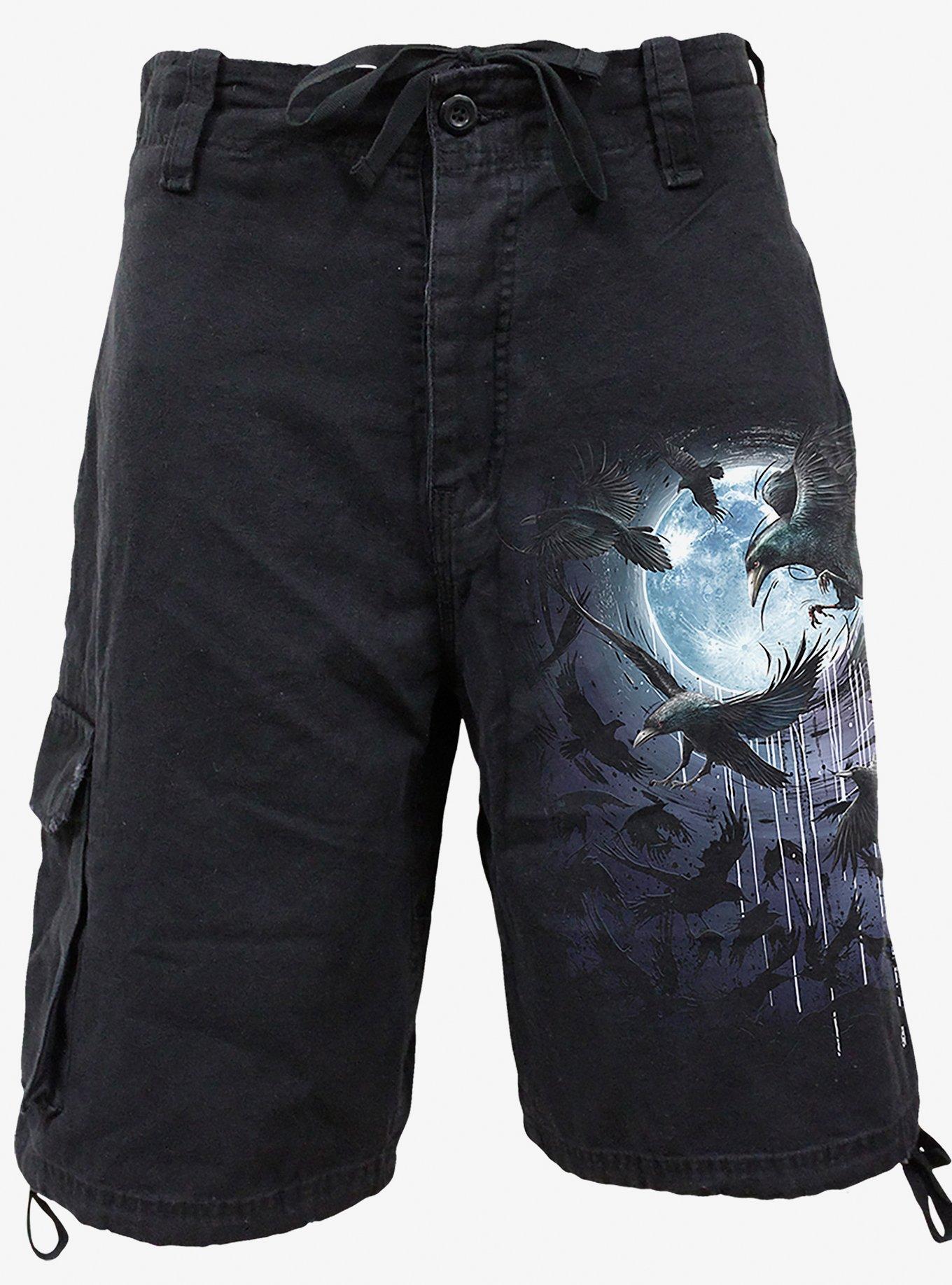 Crow Moon Vintage Cargo Shorts, BLACK, hi-res
