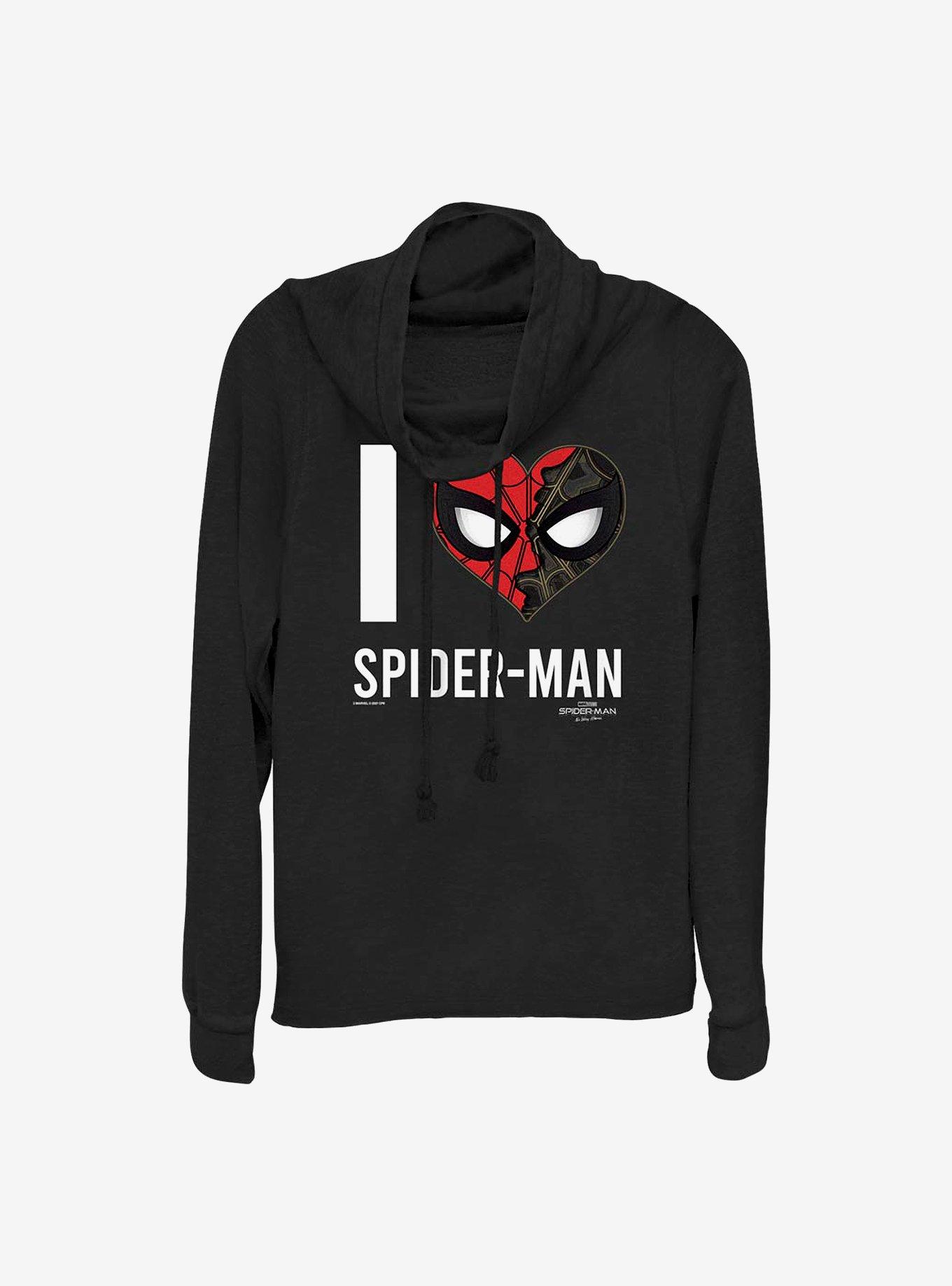 Marvel Spider-Man I Heart Spider-Man Cowlneck Long-Sleeve Girls Top, BLACK, hi-res