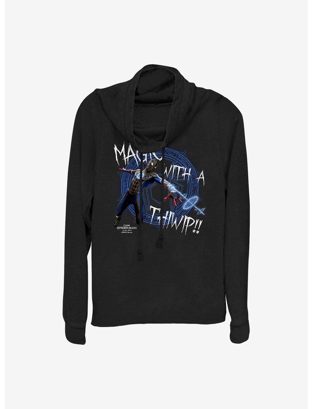 Marvel Spider-Man Magic With A Thiwip Cowlneck Long-Sleeve Girls Top, BLACK, hi-res