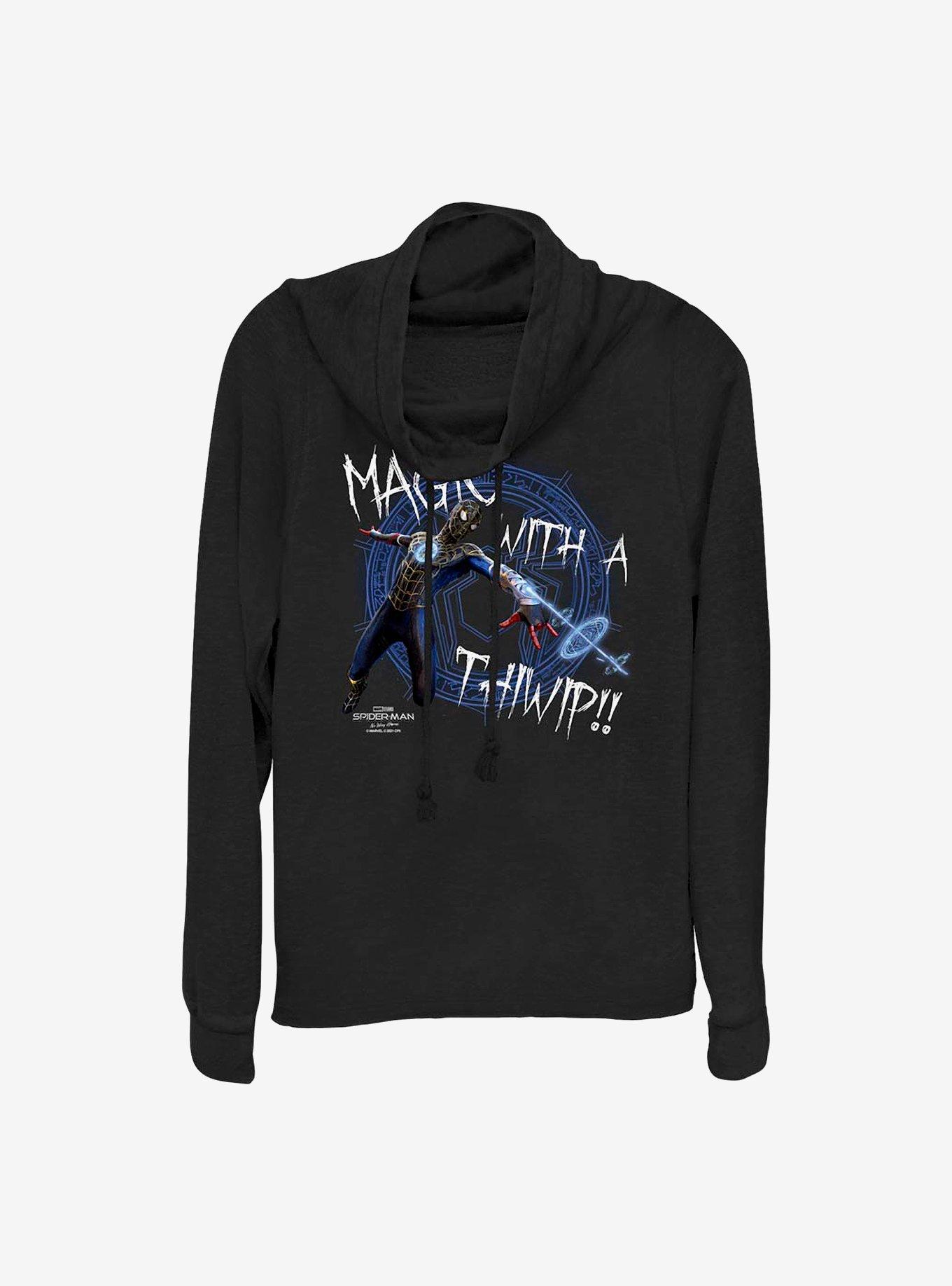 Marvel Spider-Man Magic With A Thiwip Cowlneck Long-Sleeve Girls Top, BLACK, hi-res