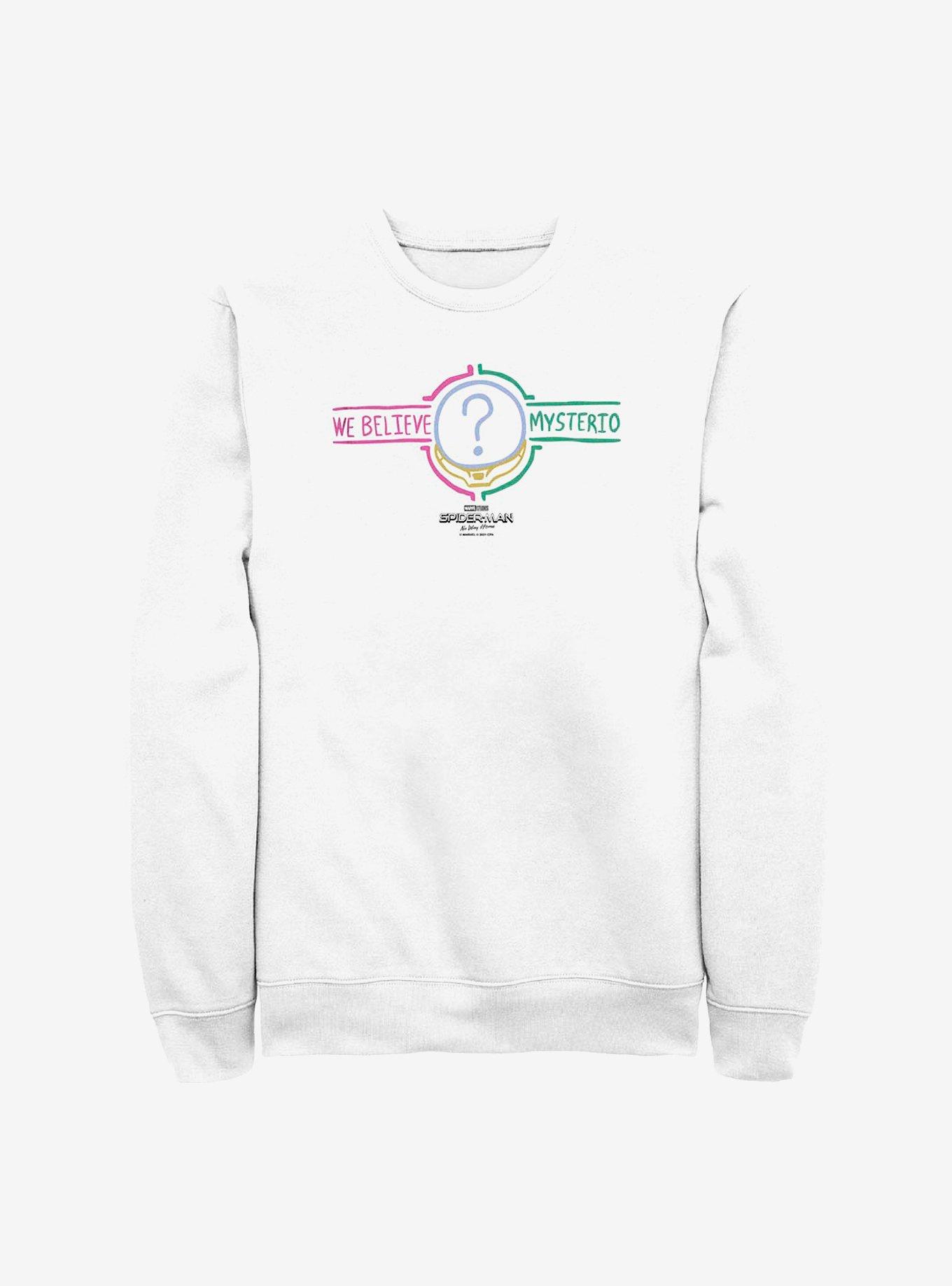 Marvel Spider-Man We Believe Mysterio Text Crew Sweatshirt, WHITE, hi-res