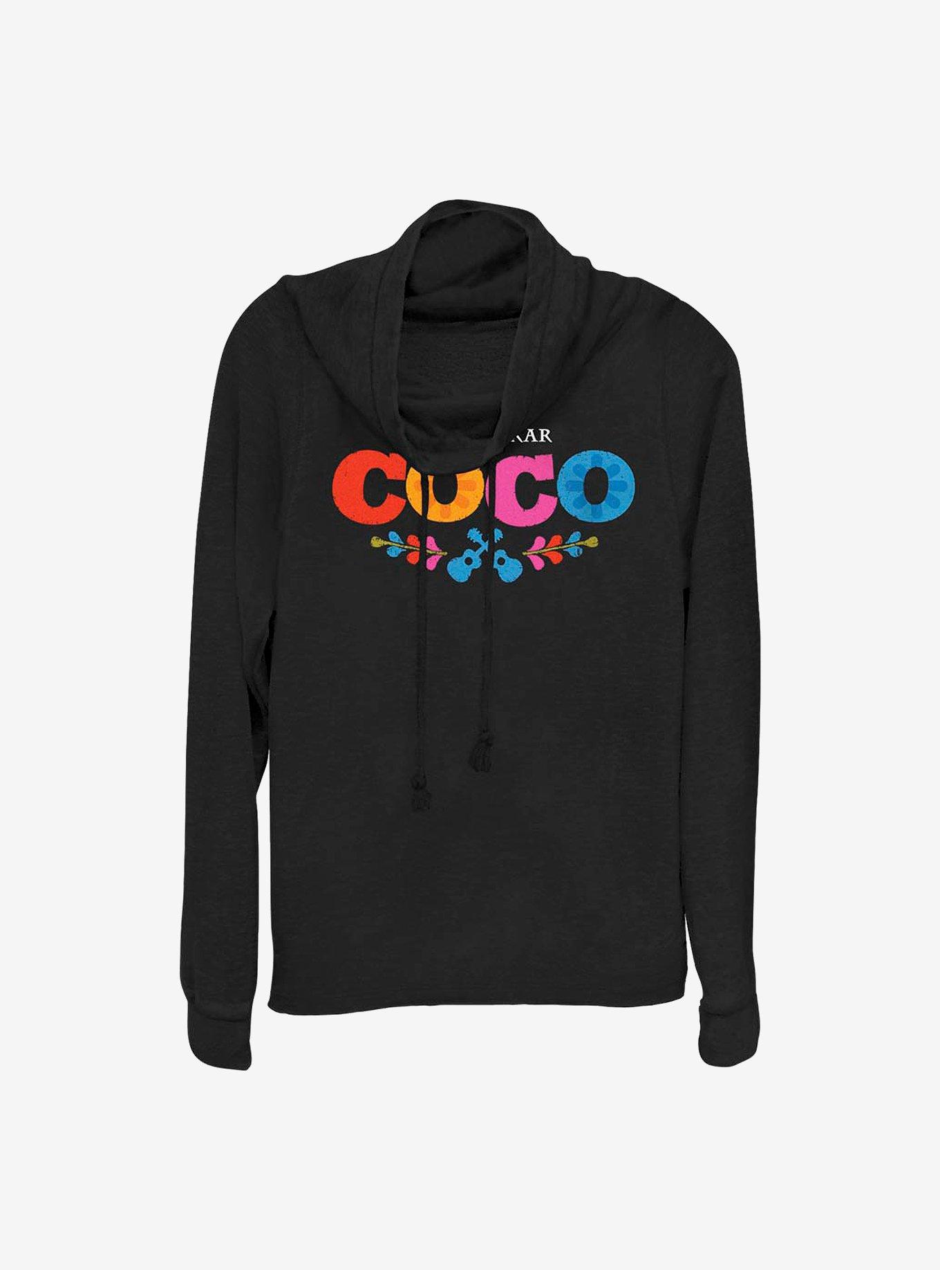 Disney Pixar Coco Logo Cowlneck Long-Sleeve Girls Top, BLACK, hi-res