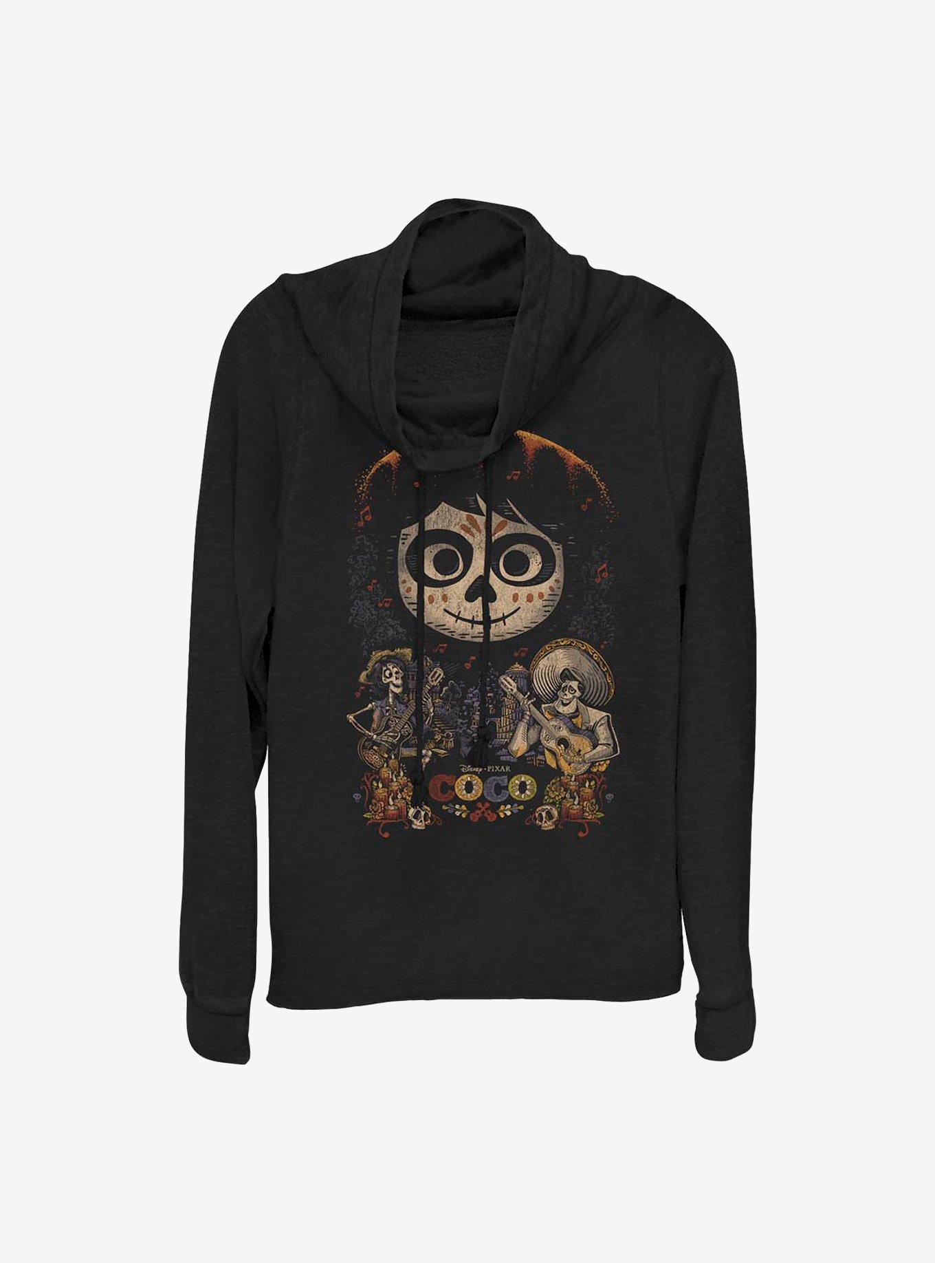 Disney Pixar Coco Poster Cowlneck Long-Sleeve Girls Top, BLACK, hi-res