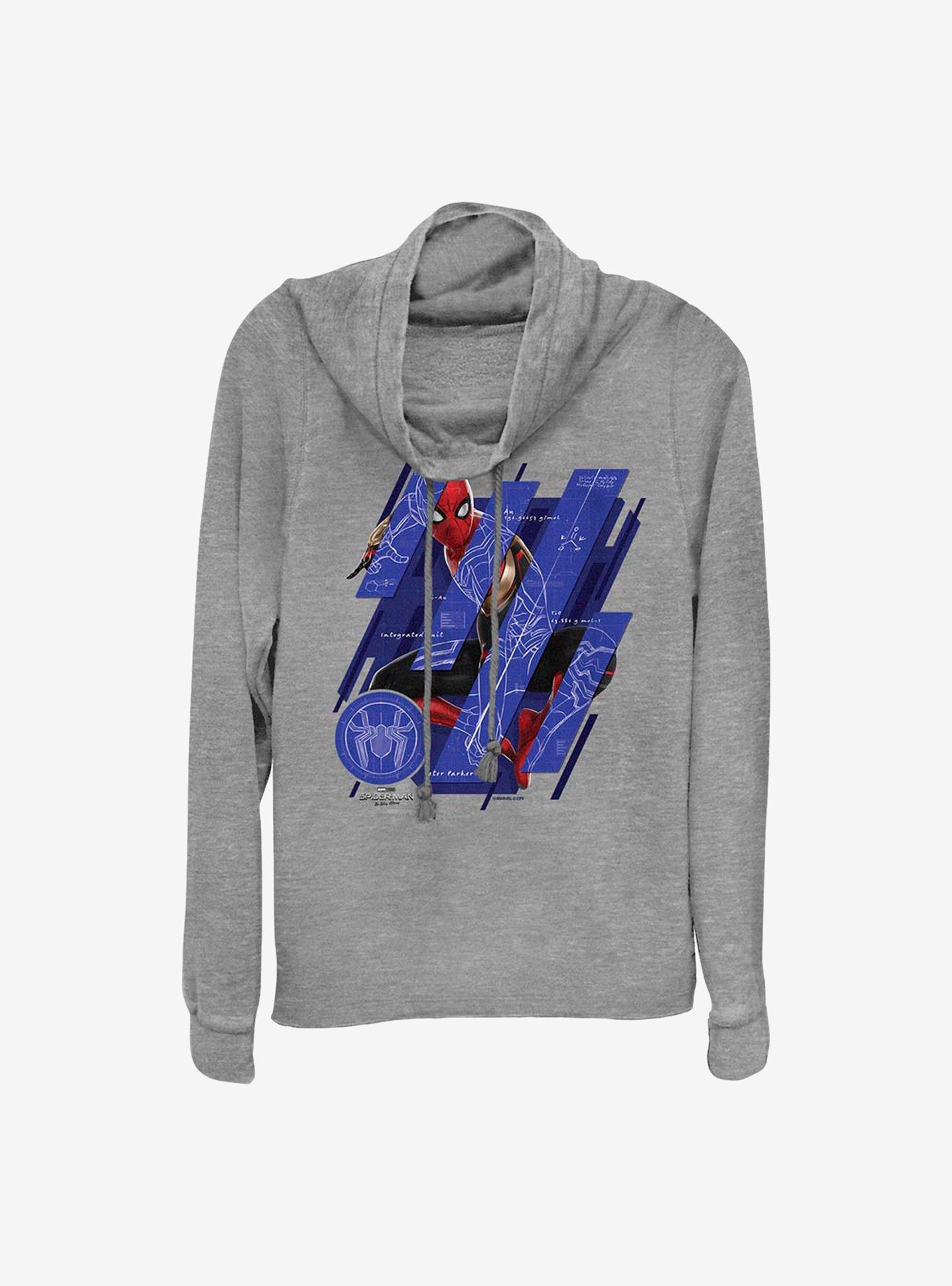 Marvel Spider-Man Schematic Panels Cowlneck Long-Sleeve Girls Top, GRAY HTR, hi-res