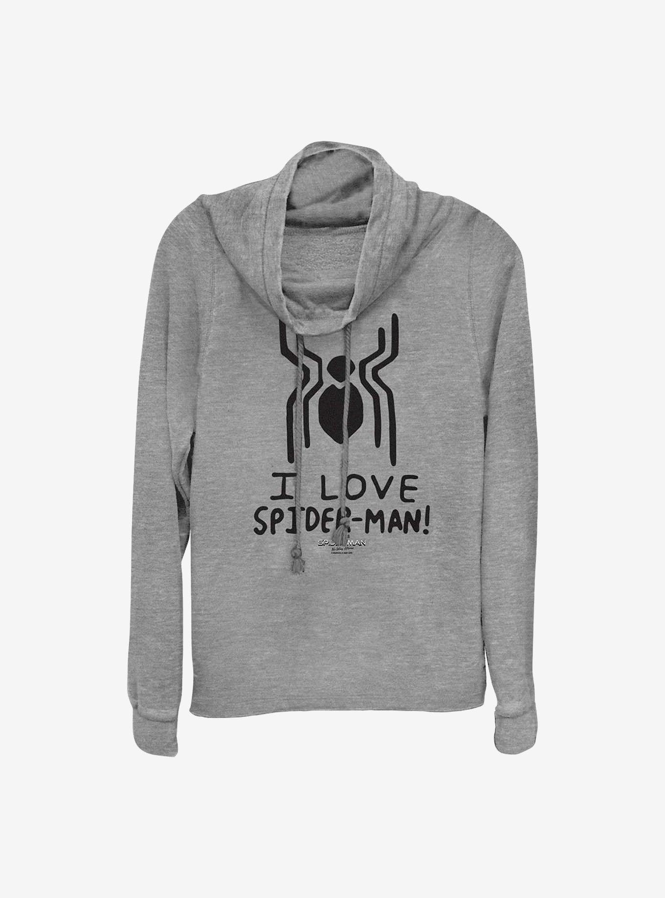 Marvel Spider-Man Spider Love Cowlneck Long-Sleeve Girls Top, GRAY HTR, hi-res