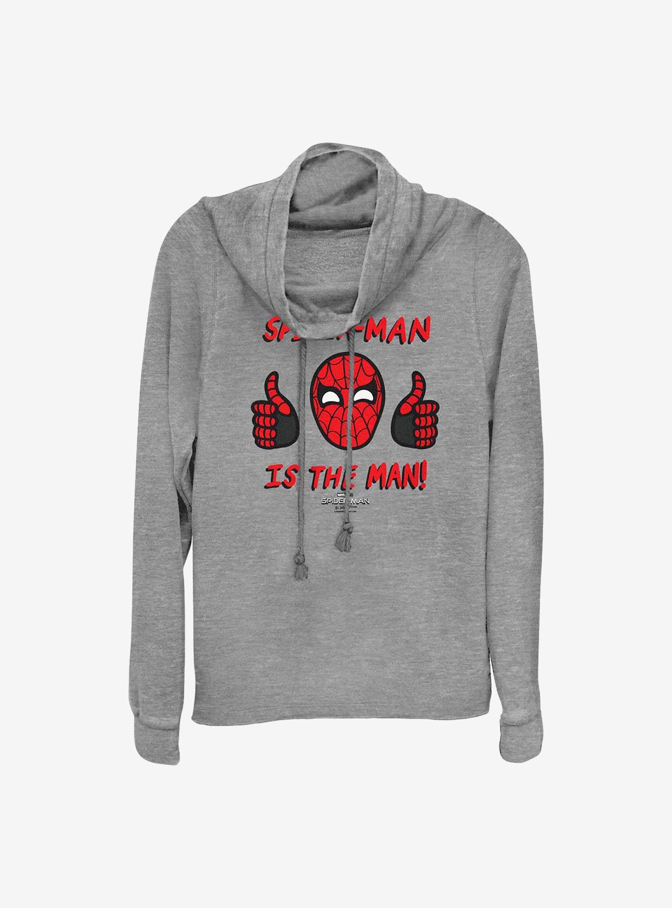 Marvel Spider-Man Spidey Is The Man Cowlneck Long-Sleeve Girls Top, GRAY HTR, hi-res