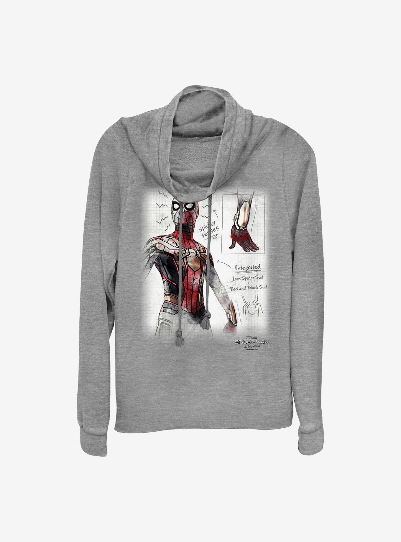 Marvel Spider-Man Sketched Cowlneck Long-Sleeve Girls Top, , hi-res