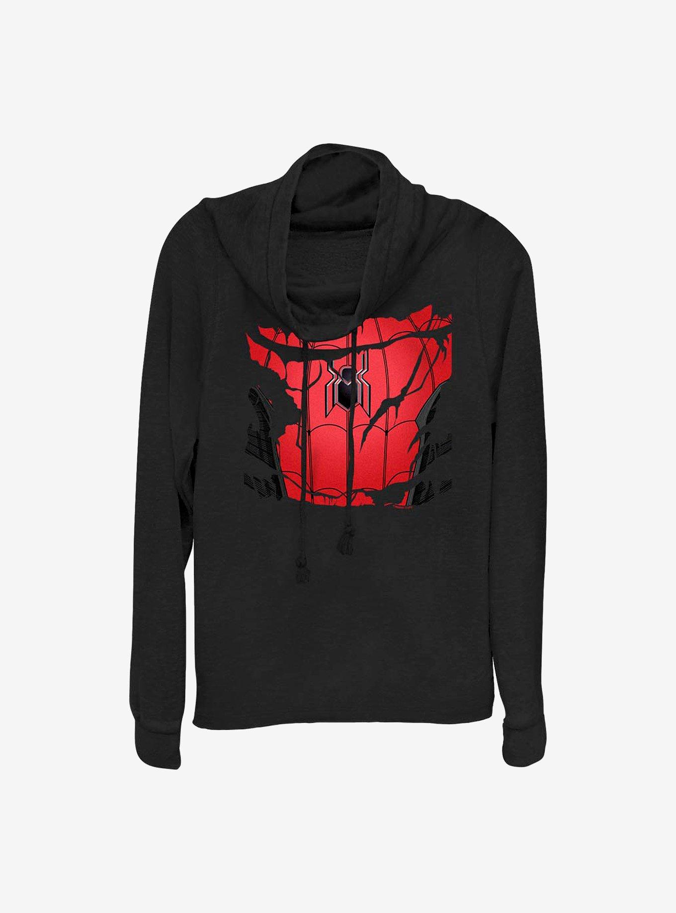 Marvel Spider-Man Spiderman Torn Suit Cowlneck Long-Sleeve Girls Top, , hi-res