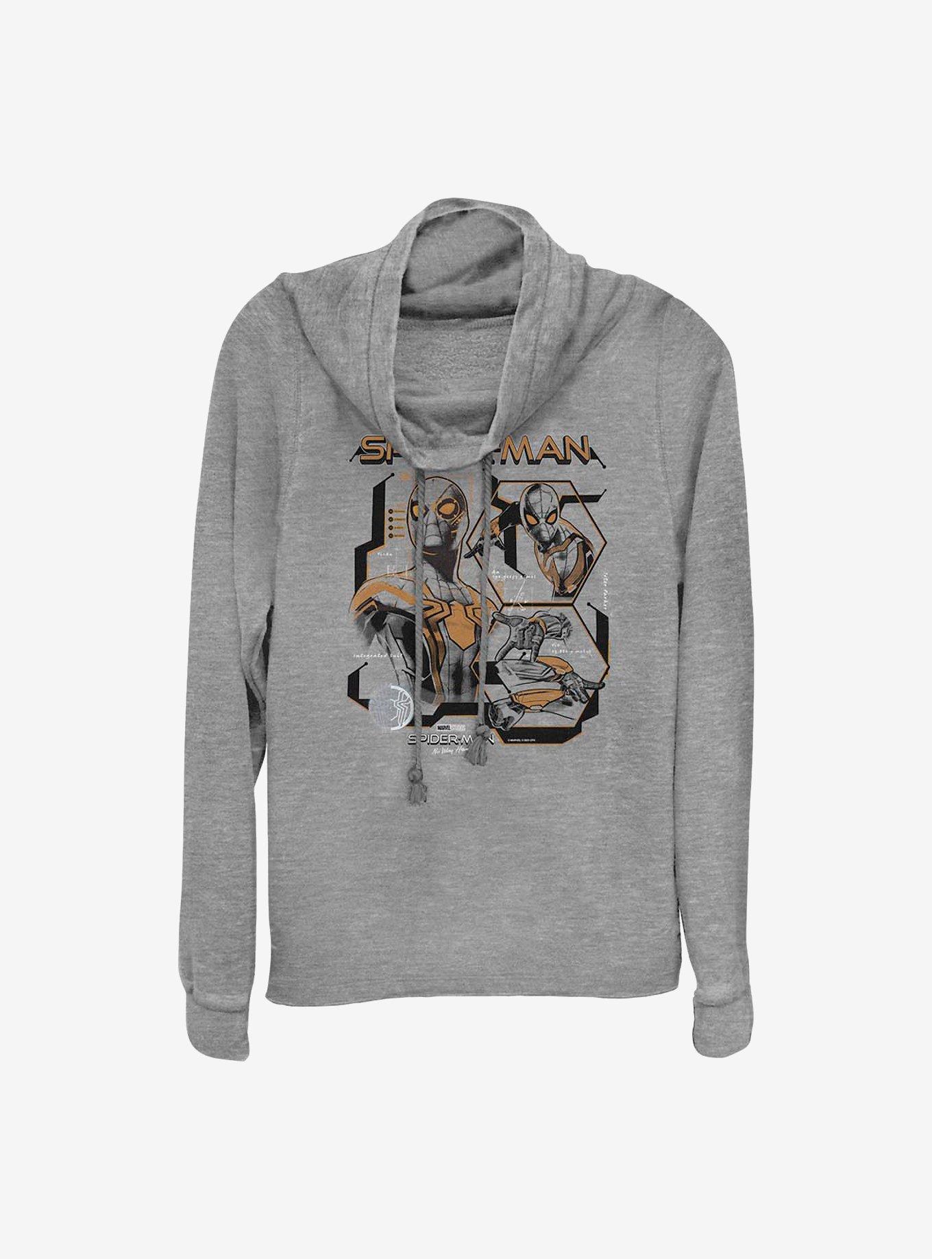 Marvel Spider-Man Suit Notes Cowlneck Long-Sleeve Girls Top, GRAY HTR, hi-res