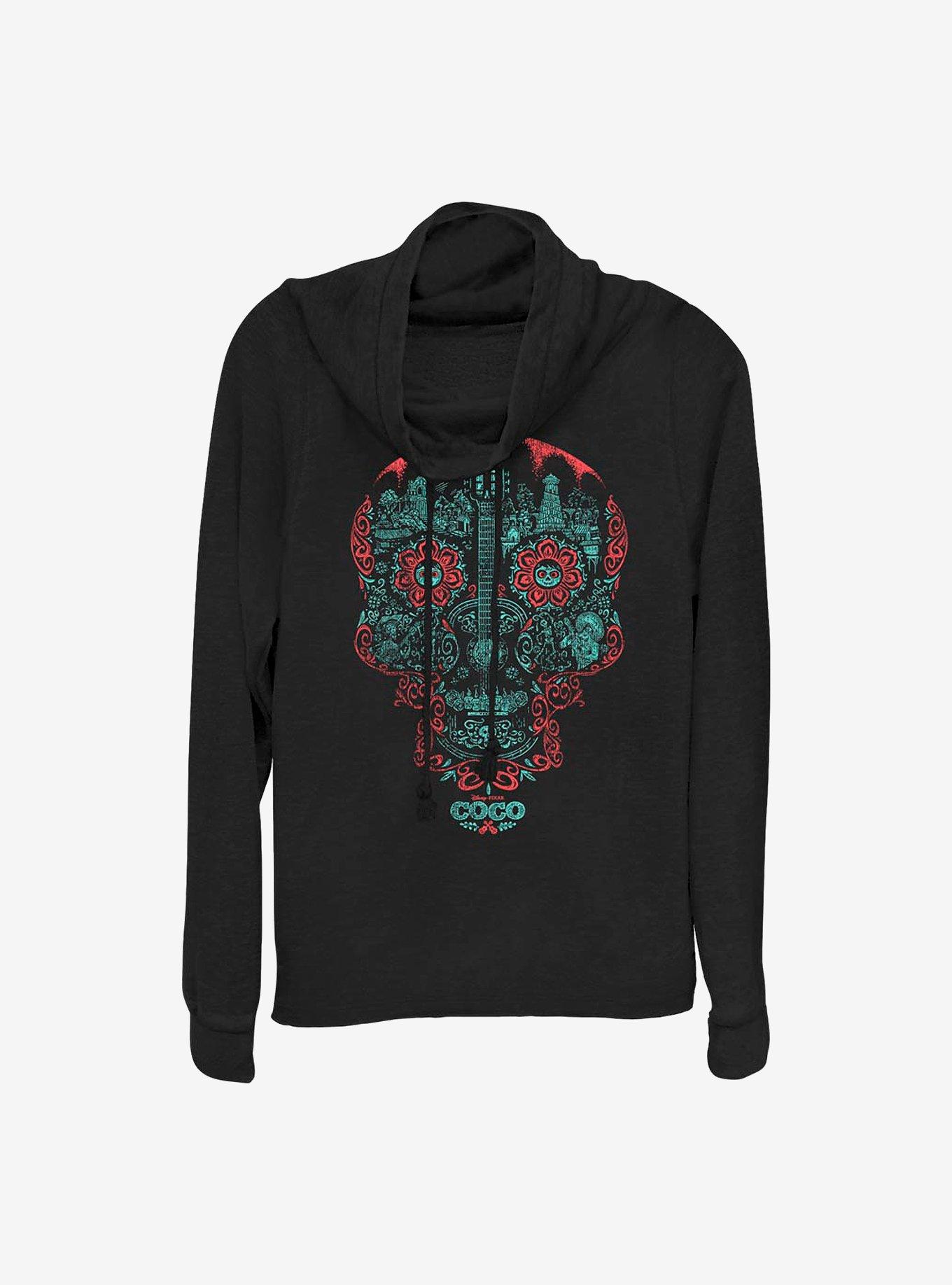 Disney Pixar Coco Craneo Muerto Cowlneck Long-Sleeve Girls Top, BLACK, hi-res