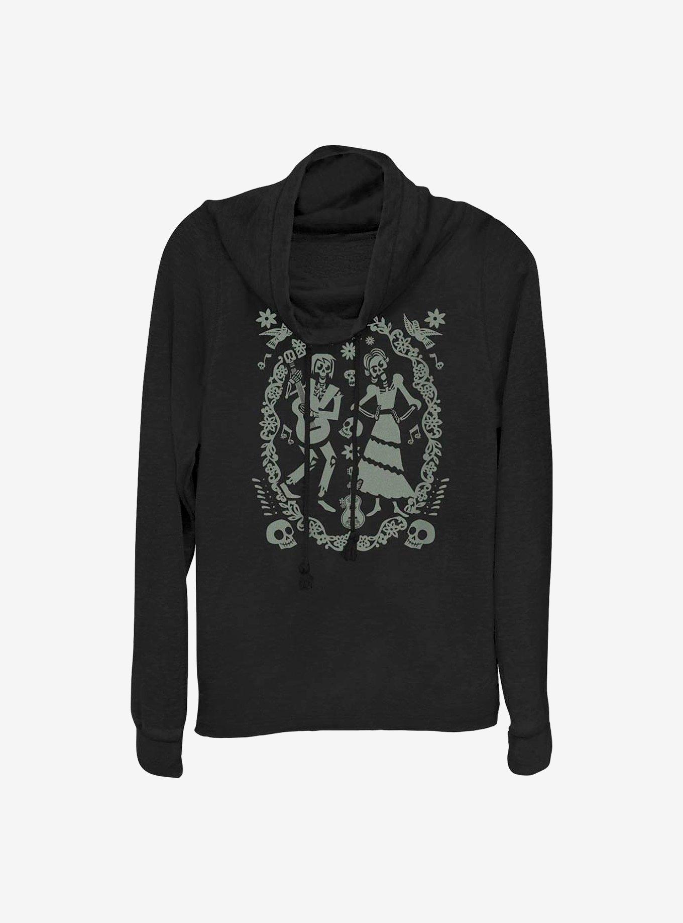 Disney Pixar Coco Paper Art Oval Cowlneck Long-Sleeve Girls Top, BLACK, hi-res
