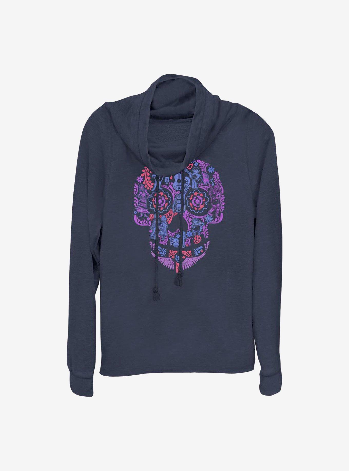 Disney Pixar Coco Skull Cowlneck Long-Sleeve Girls Top, NAVY, hi-res