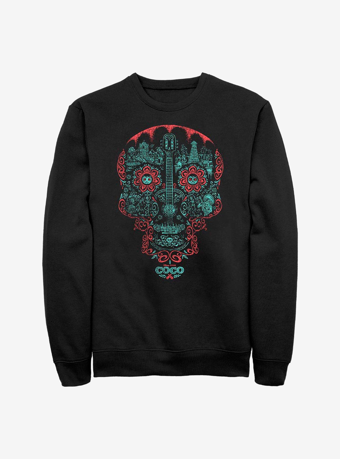 Disney Pixar Coco Craneo Muerto Crew Sweatshirt, BLACK, hi-res