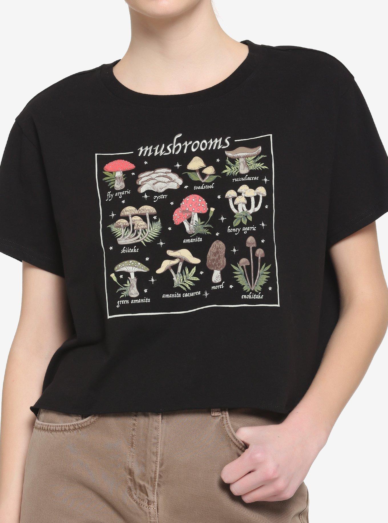 Wild Mushrooms Girls Boxy Crop T-Shirt, BLACK, hi-res