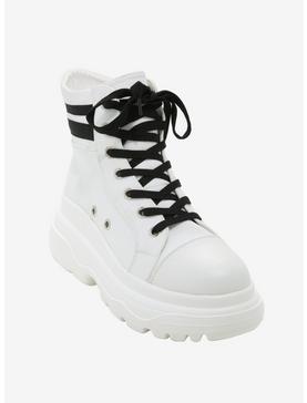 White & Black Varsity Stripe Chunky Hi-Top Sneakers, , hi-res