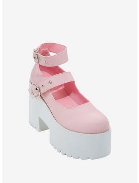 Plus Size Pastel Pink Double Strap Platform Mary Janes, , hi-res