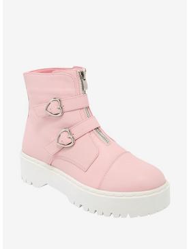 Pastel Pink Heart Combat Boots, , hi-res
