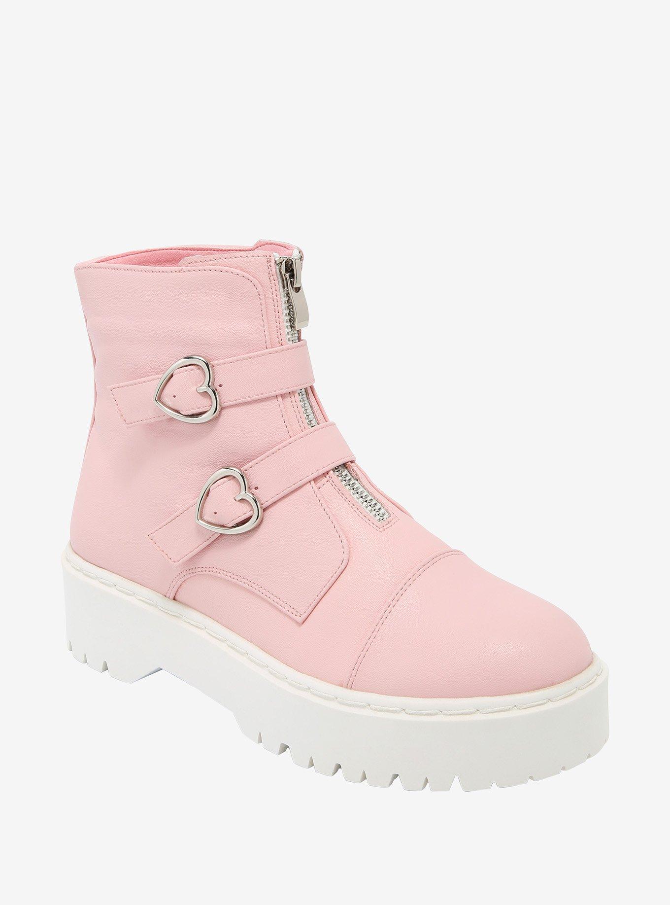 Pastel Pink Heart Combat Boots, MULTI, hi-res
