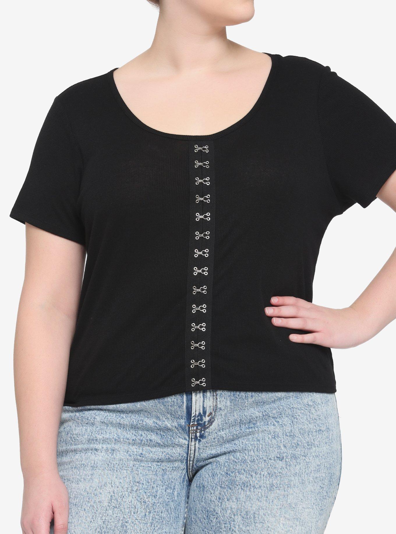 Black Hook-And-Eye Girls Crop T-Shirt Plus Size, BLACK, hi-res