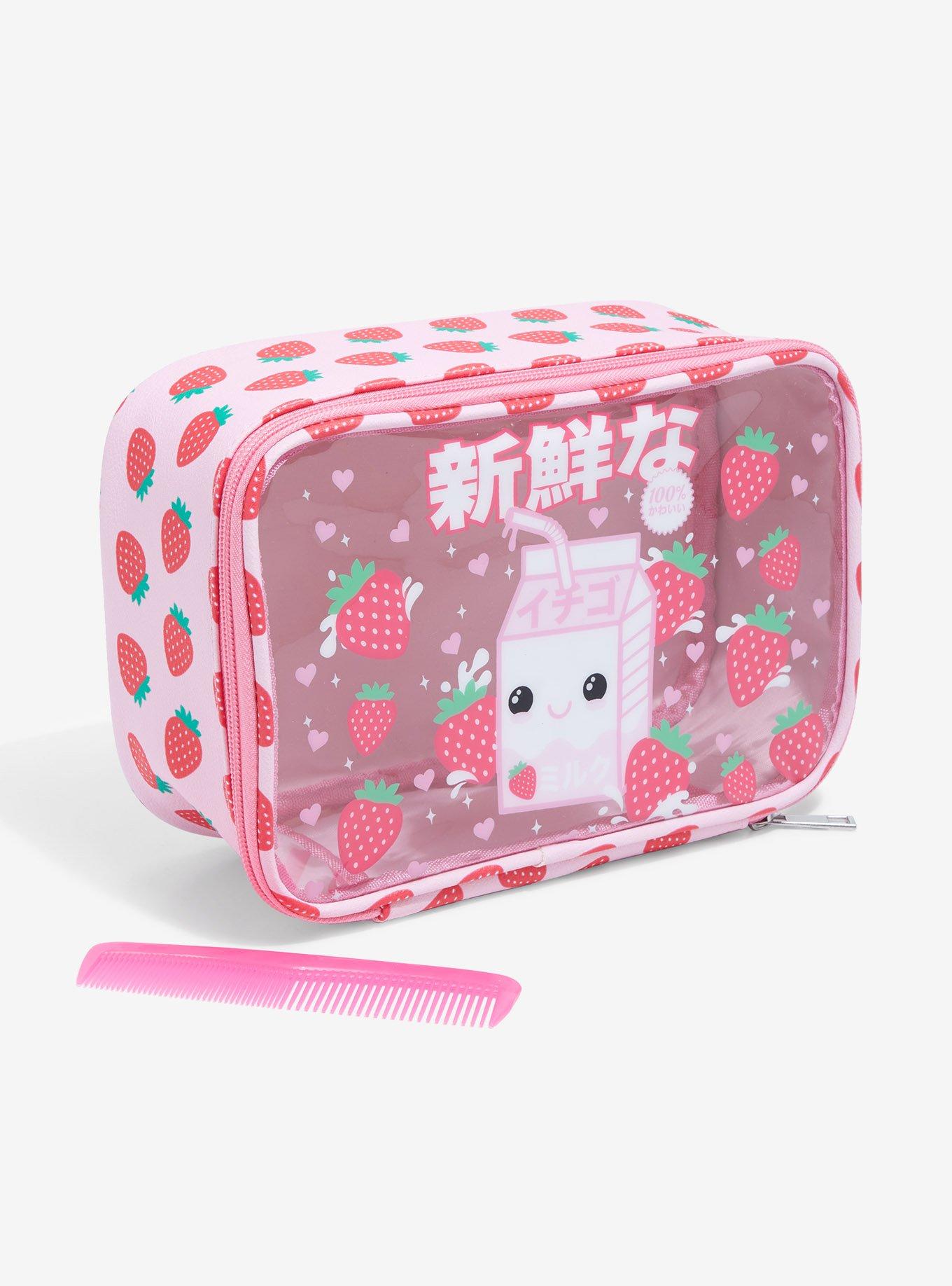 Kawaii Strawberry Milk Makeup Bag, , hi-res