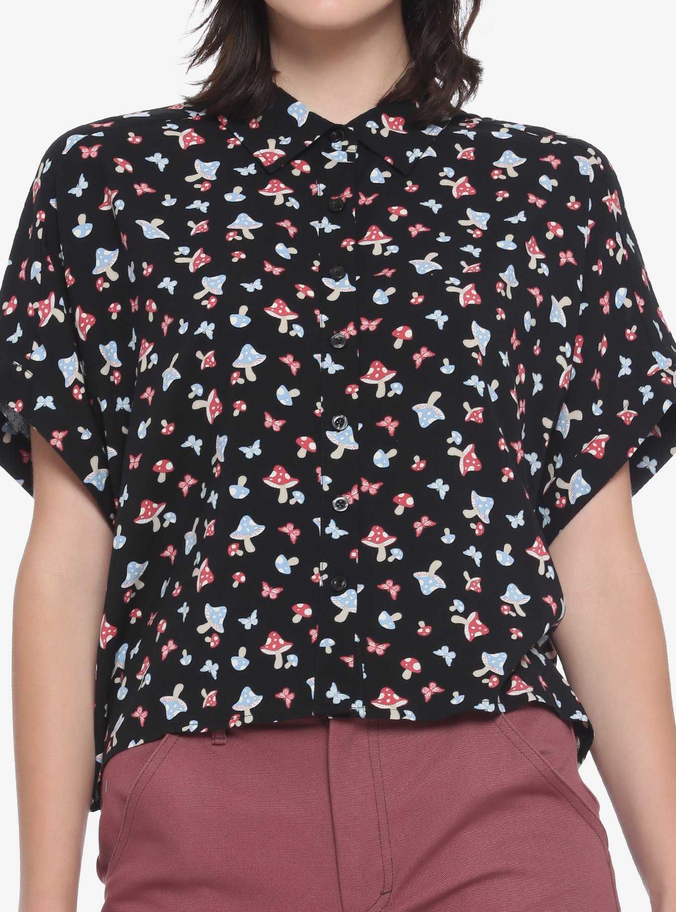 Mushroom Butterfly Girls Woven Button-Up, , hi-res